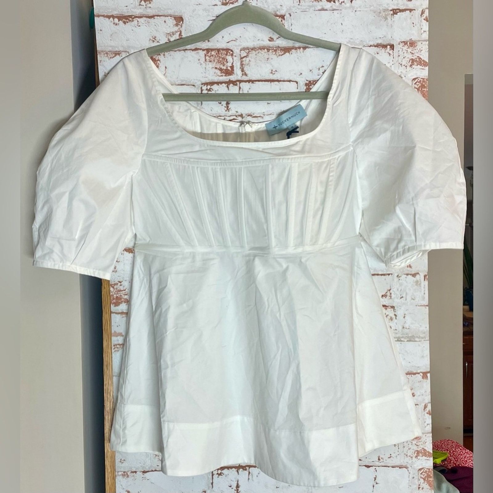 Boden NWT Tuckernuck White Puff Sleeve Corseted Blouse Size M Size M / US 6-8 / IT 42-44 - 1 Thumbnail