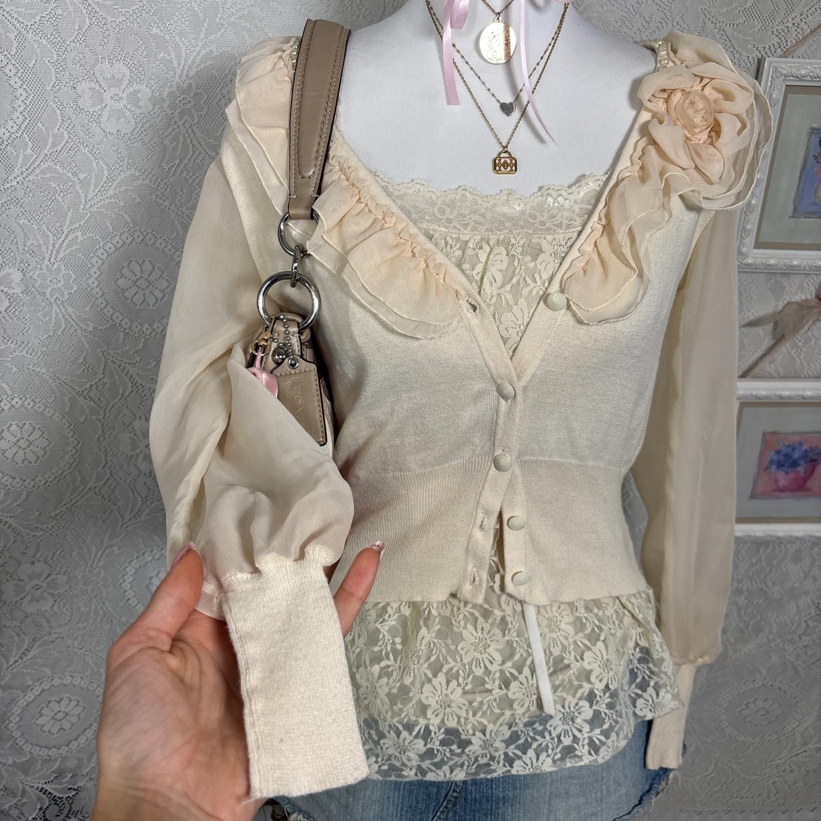 Other y2k charlottle russe coquette silk cardigan floral detailing Size M / US 6-8 / IT 42-44 - 2 Thumbnail