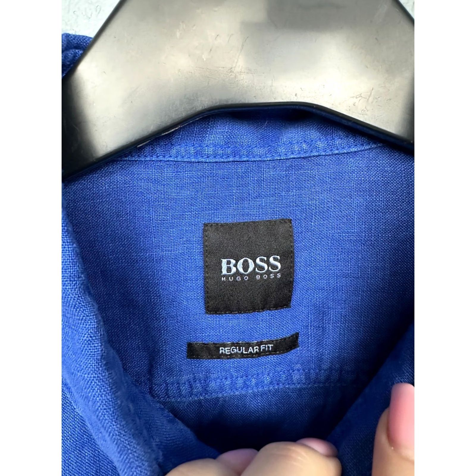 Hugo Boss HUGO BOSS Mens LINEN Short Sleeve Shirt L Blue Button-Up Shirt Mens Size US L / EU 52-54 / 3 - 3 Thumbnail