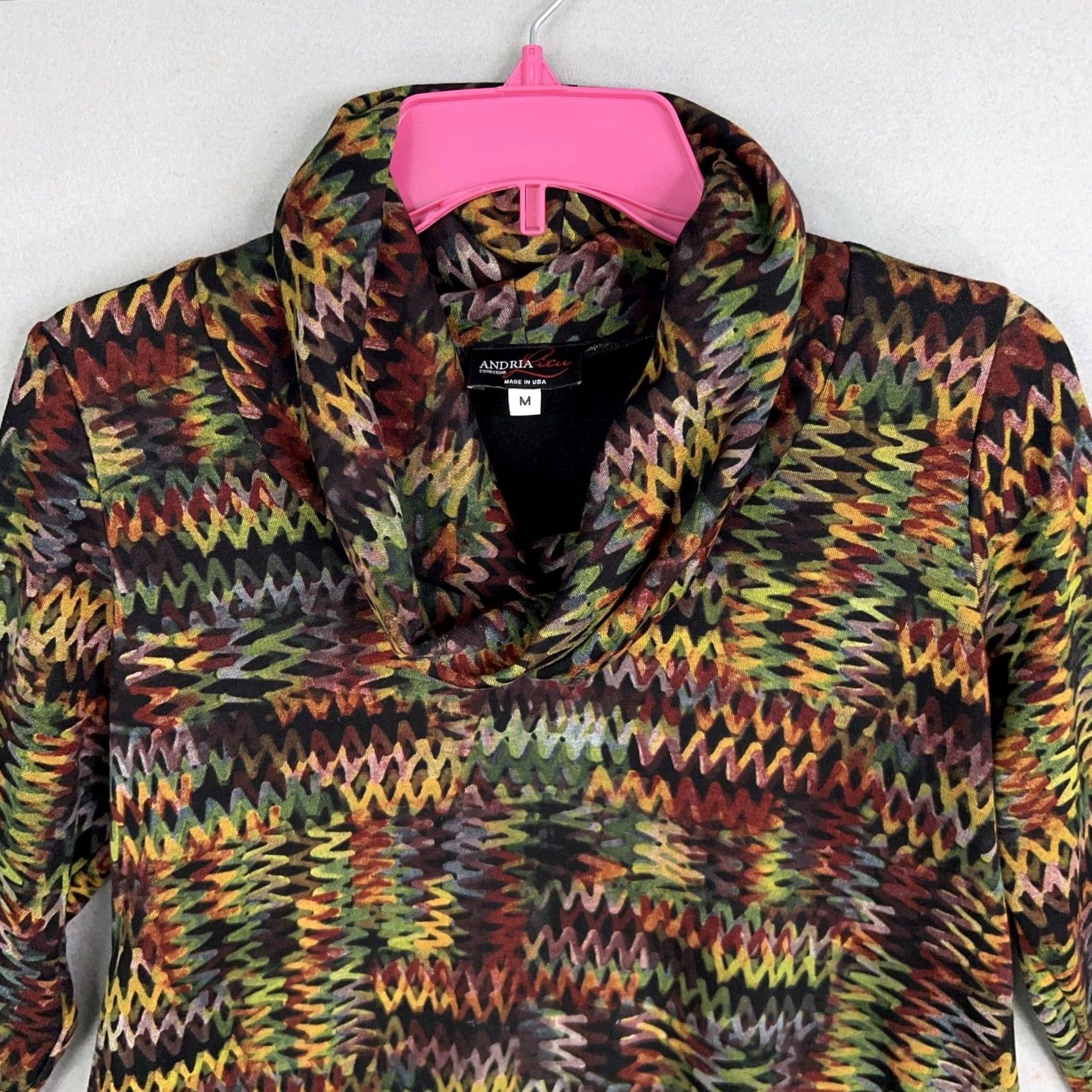 Rainbow Andria Lieu Top Womens Medium Black Colorful Rainbow Zigzag Tunic Artsy Eclectic Size M / US 6-8 / IT 42-44 - 2 Thumbnail