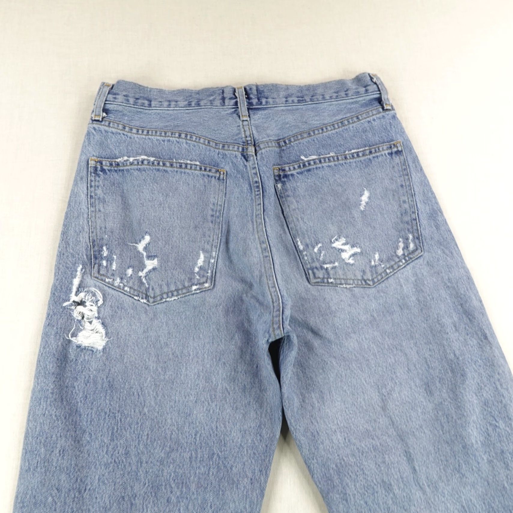 Agolde AGOLDE Jeans Womens 30x28 Light Blue Distressed Straight High Rise Button Fly 90s Size 30" / US 8 / IT 44 - 6 Thumbnail