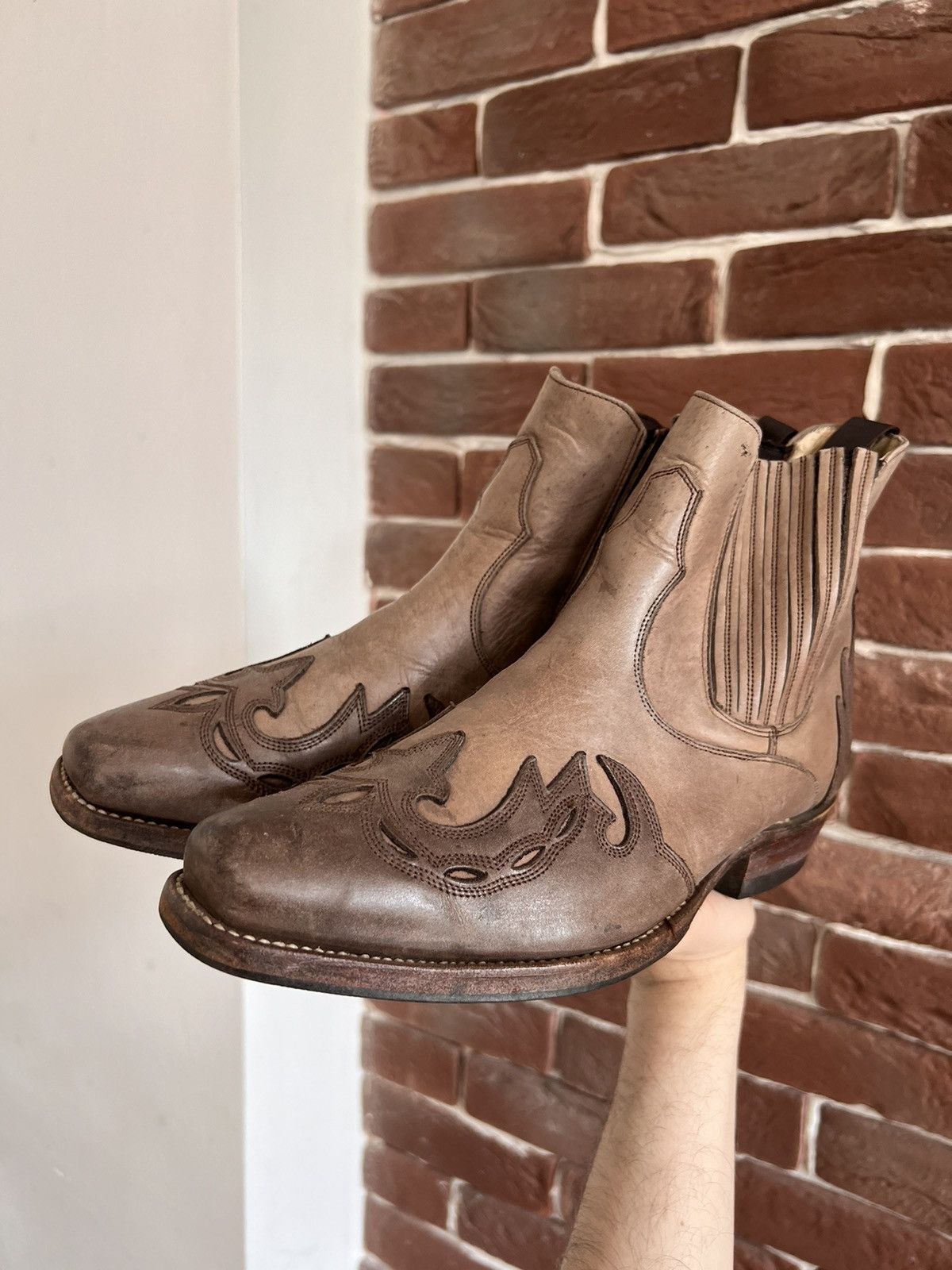 Handmade Vintage Sancho Genuine Leather Brown Western Cowboy Boots Size US 7 / EU 40 - 8 Thumbnail