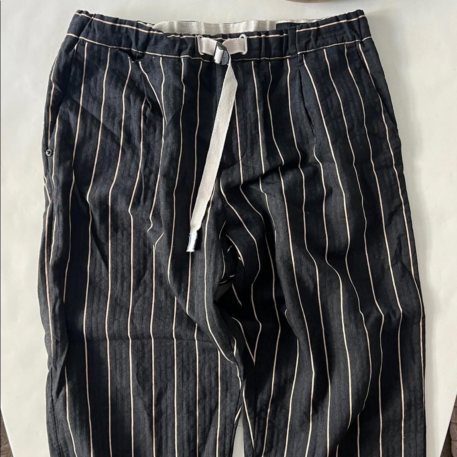 Designer WHITE SAND GARMANY Navy Striped Buckled Trouser Pants EU 48 Size US 32 / EU 48 - 6 Thumbnail