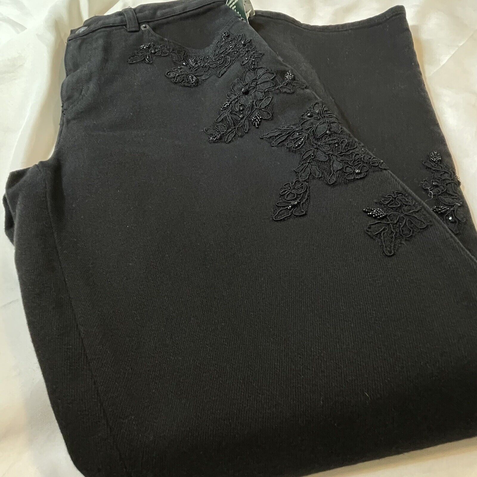 Ralph Lauren Ralph Lauren Women Size 4 Black on Black Beaded Lace Stretch Size 27" / US 4 / IT 40 - 14 Thumbnail
