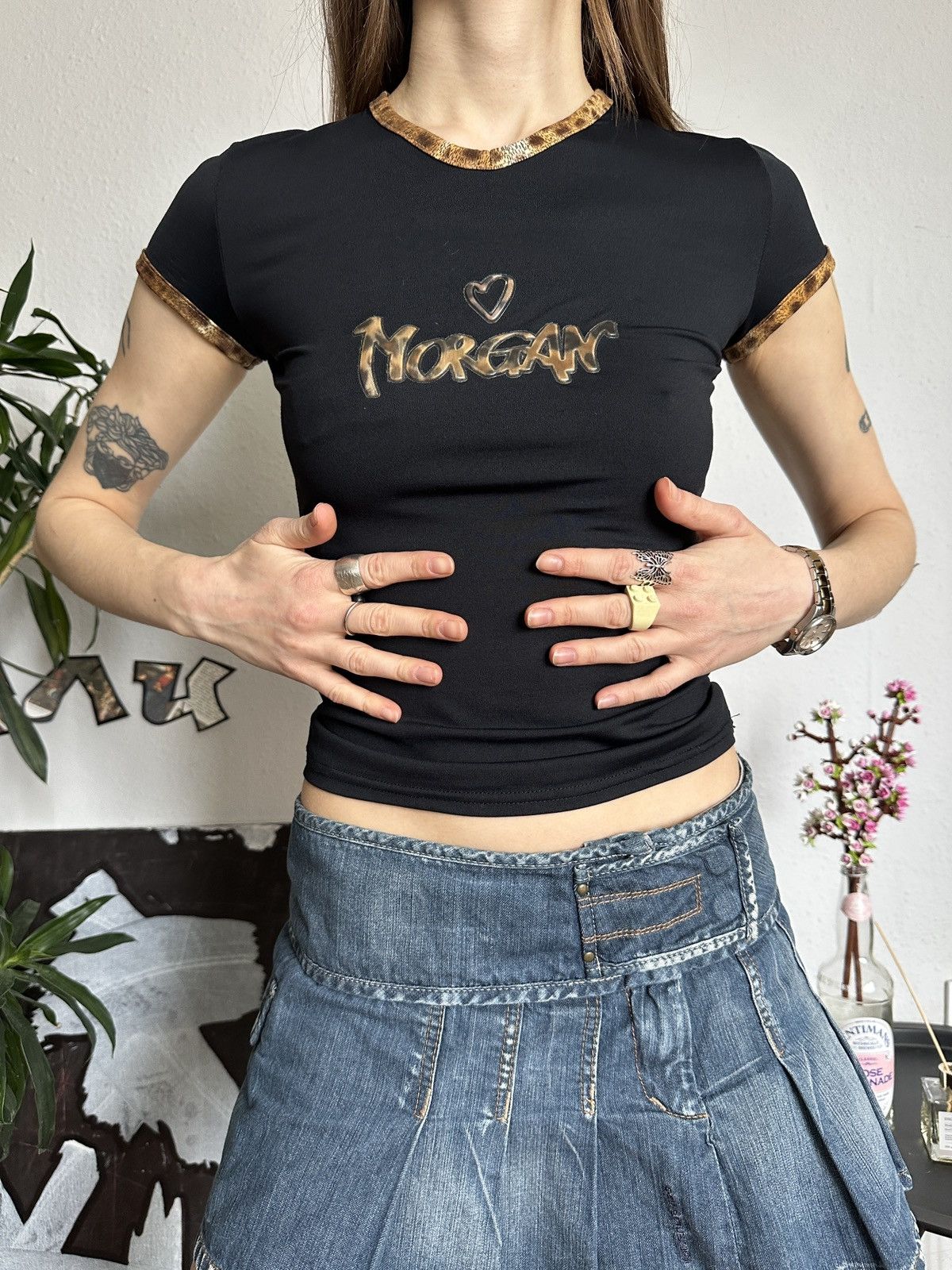 Japanese Brand × Morgan Homme Vintage Morgan De Toi Leopard Logo Baby Tee Top Size XS / US 0-2 / IT 36-38 - 6 Thumbnail