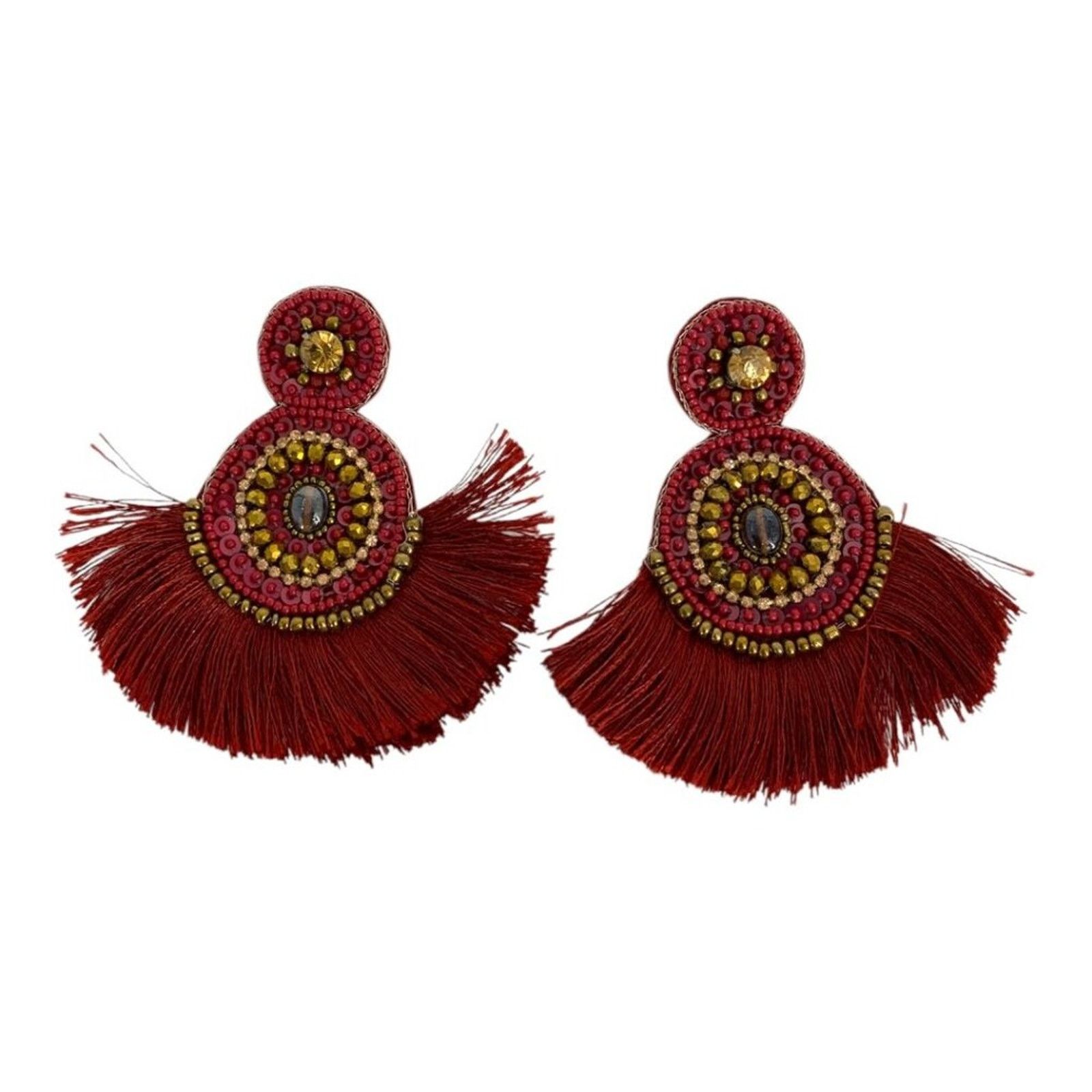 Other Boho Red Beaded Fringe Fashion Earrings Size ONE SIZE - 1 Thumbnail