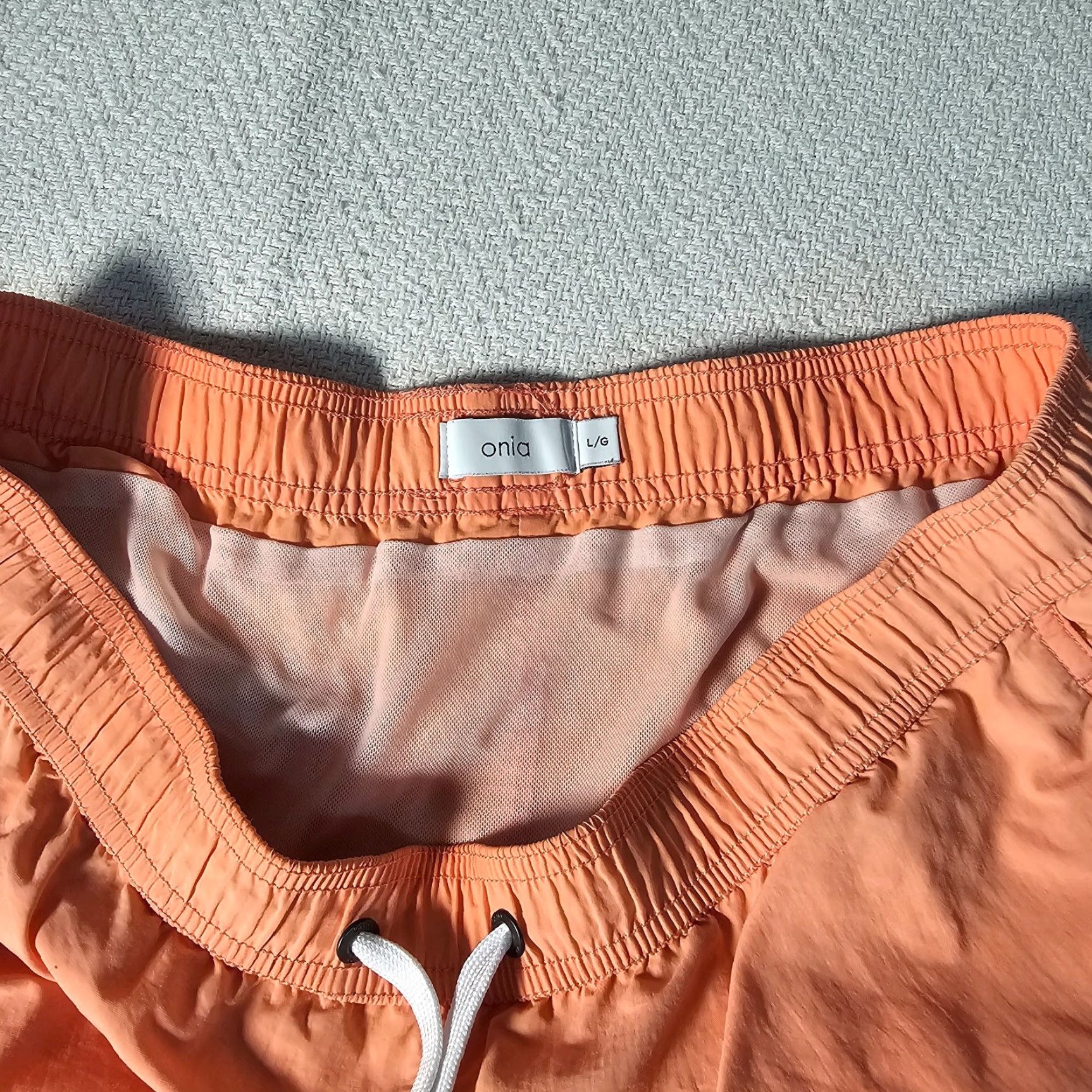Onia Onia Board Shorts Men L Orange Nylon Solid Beach Casual Drawstring Elastic Waist Mens Size US 33 - 3 Thumbnail