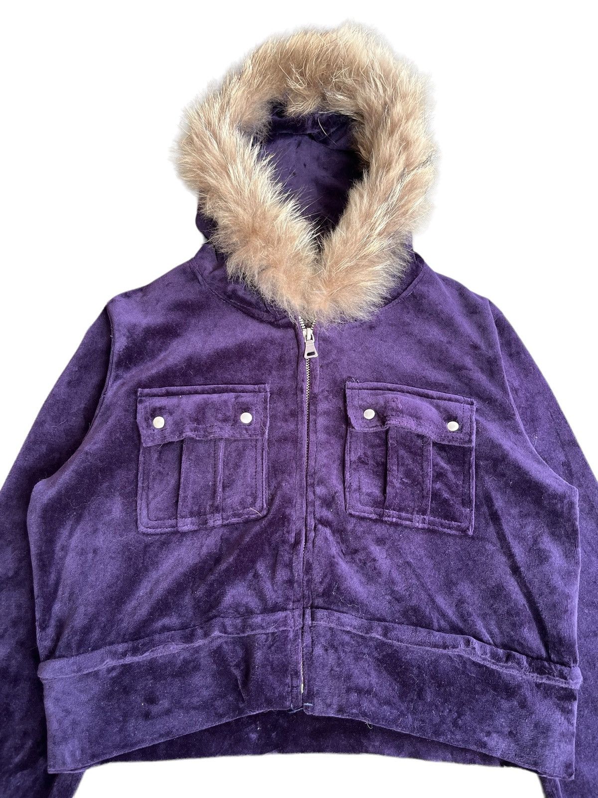 If Six Was Nine Vintage Japanese Brand LGB Style Velvet Crop Top Fur Hoodie Size L / US 10 / IT 46 - 4 Thumbnail