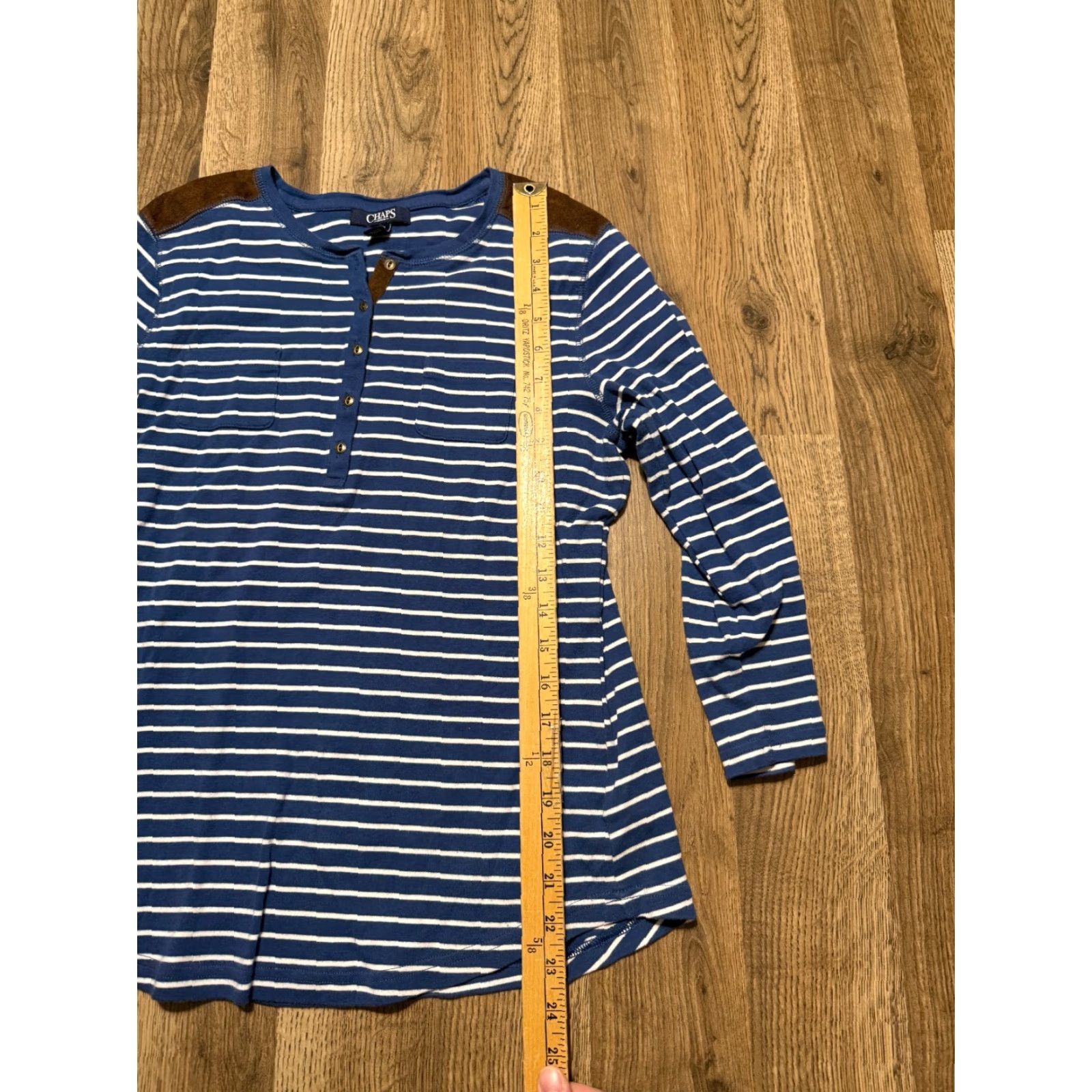 Chaps VINTAGE CHAPS Shirt Women’s Large White Blue Brown Striped Long Sleeve 3/4 Button Size L / US 10 / IT 46 - 7 Thumbnail