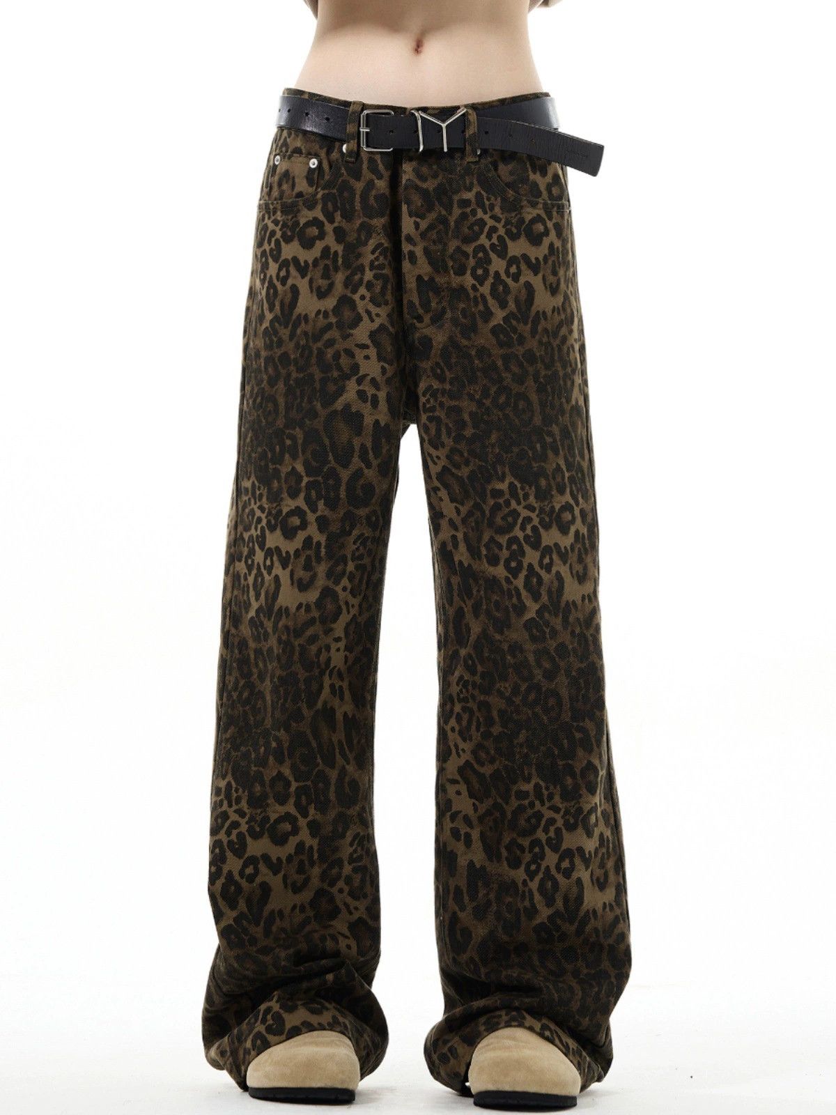 Vintage American street retro men's loose straight leopard jeans Size US 32 / EU 48 - 5 Thumbnail