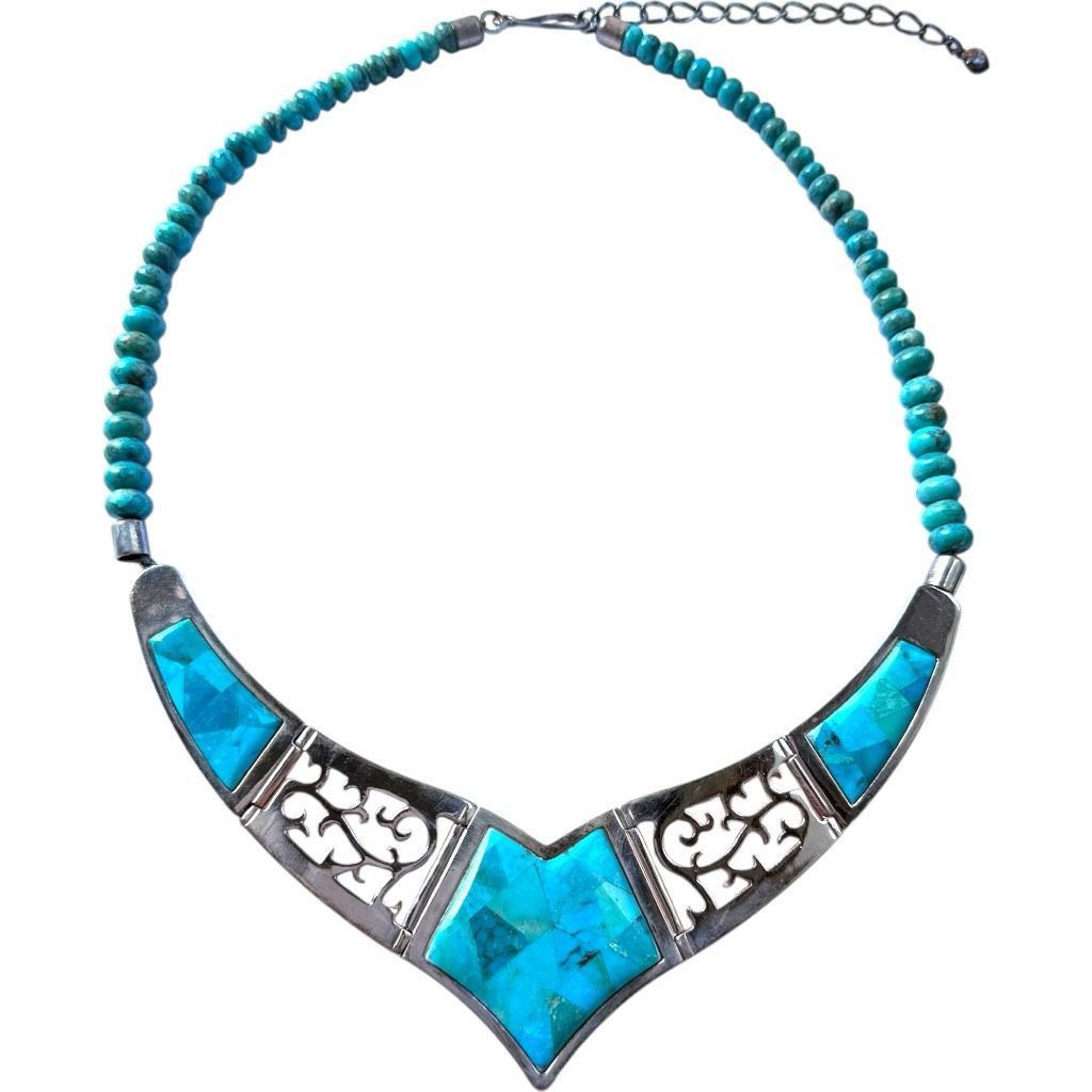 Vintage JAY KING DTR Mine Finds Genuine Turquoise Gemstone Copper Rose Gold Tone Bib Statement Necklace Designer Jewelry Size ONE SIZE - 1 Thumbnail