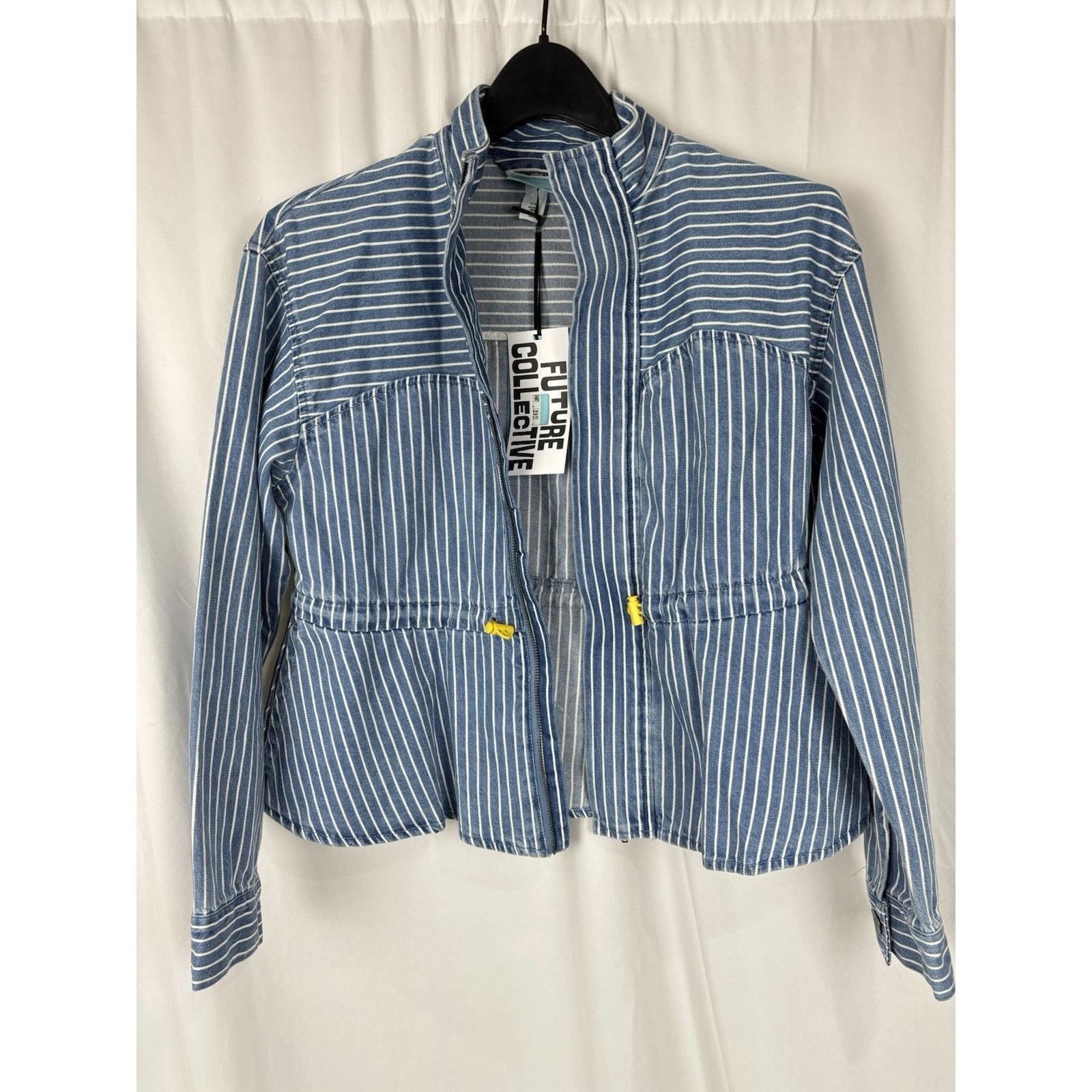 Target Basics NWT Future Collective Blue White Striped Denim Jacket XXS Size M / US 6-8 / IT 42-44 - 1 Thumbnail