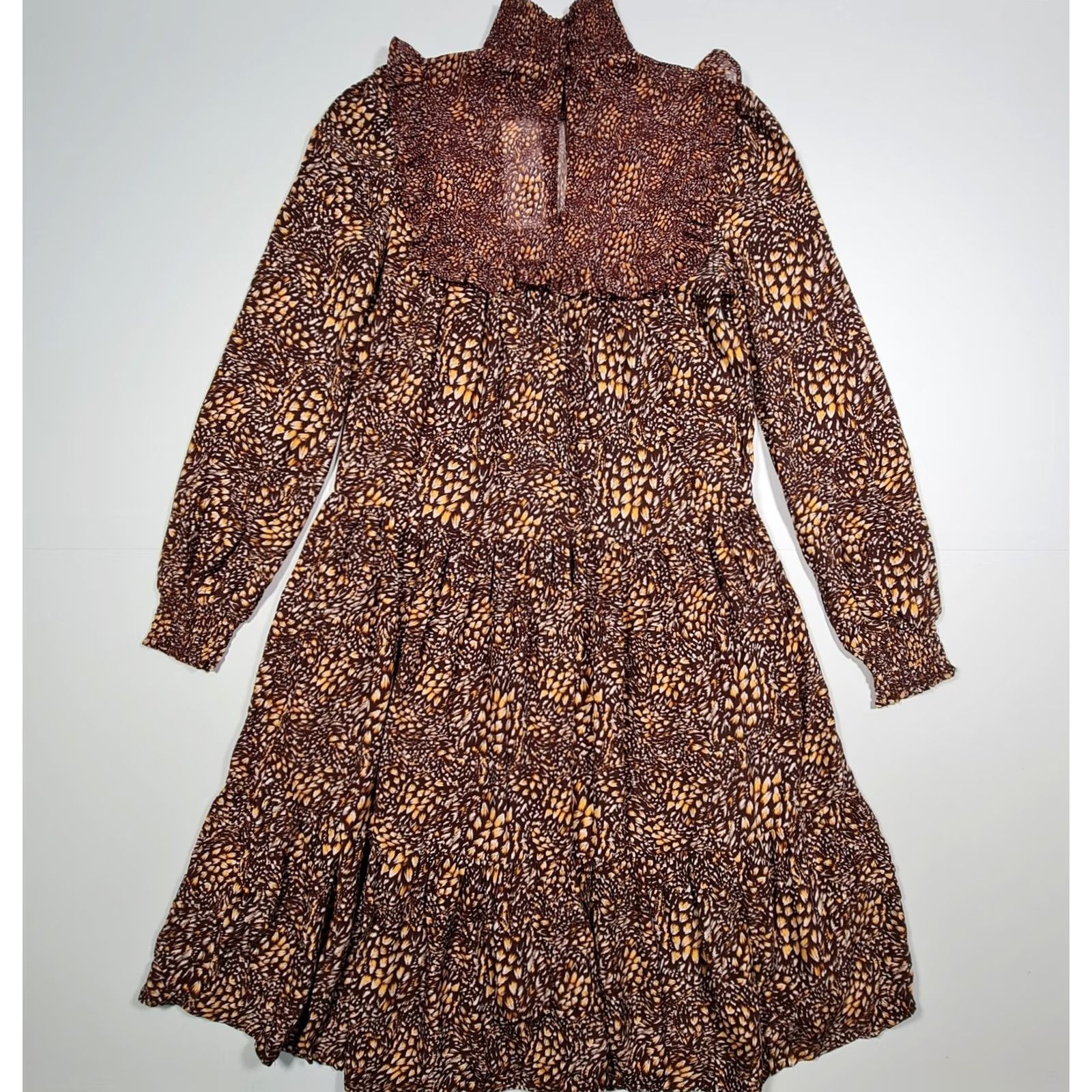 French Connection French Connection Dress Brown 6 UK XS-XXS Long Sleeve Mock Neck Midi A-Line Casual Formal Party/Cocktail Travel Women Size M / US 6-8 / IT 42-44 - 6 Thumbnail