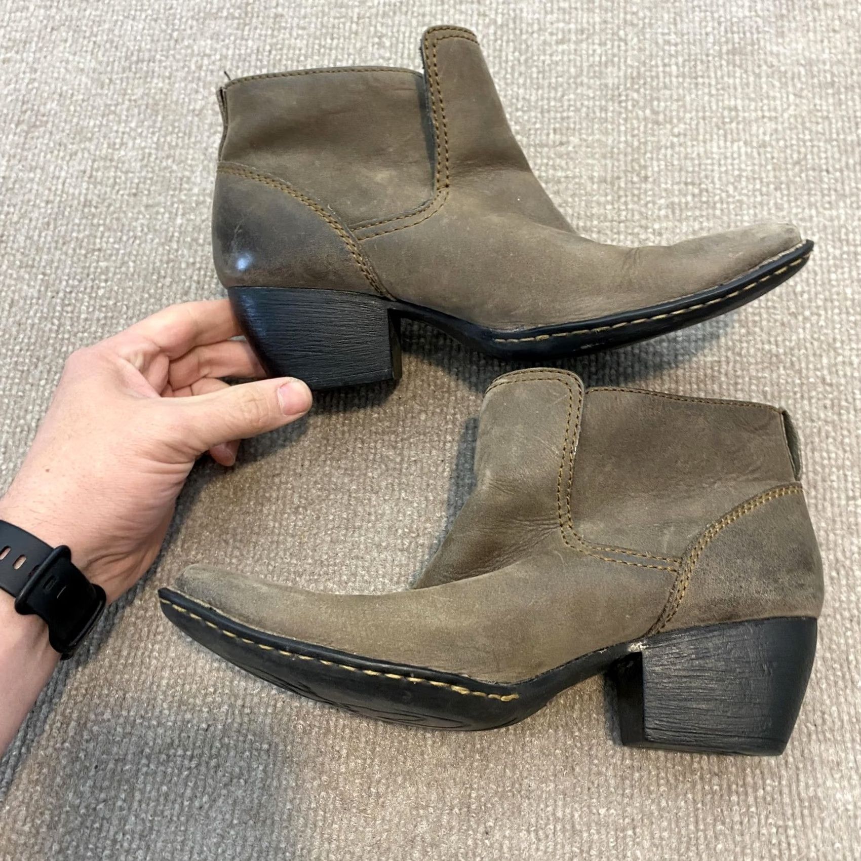 Born Born Western Boots Womens Size 7 Brown Leather Ankle Block Heel W21354 Size US 7 / IT 37 - 3 Thumbnail