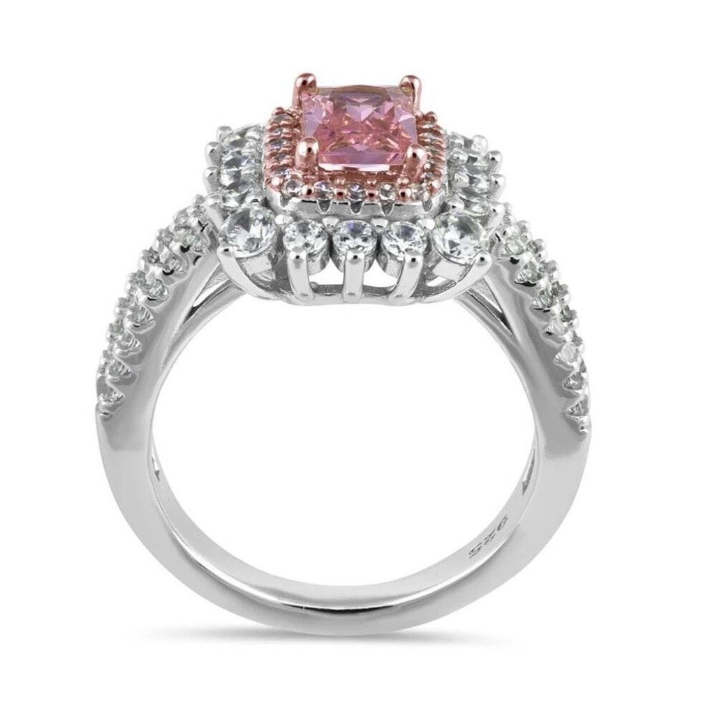 Other New Sterling Silver Royal Pink Halo CZ Ring Size 6 Size ONE SIZE - 3 Thumbnail