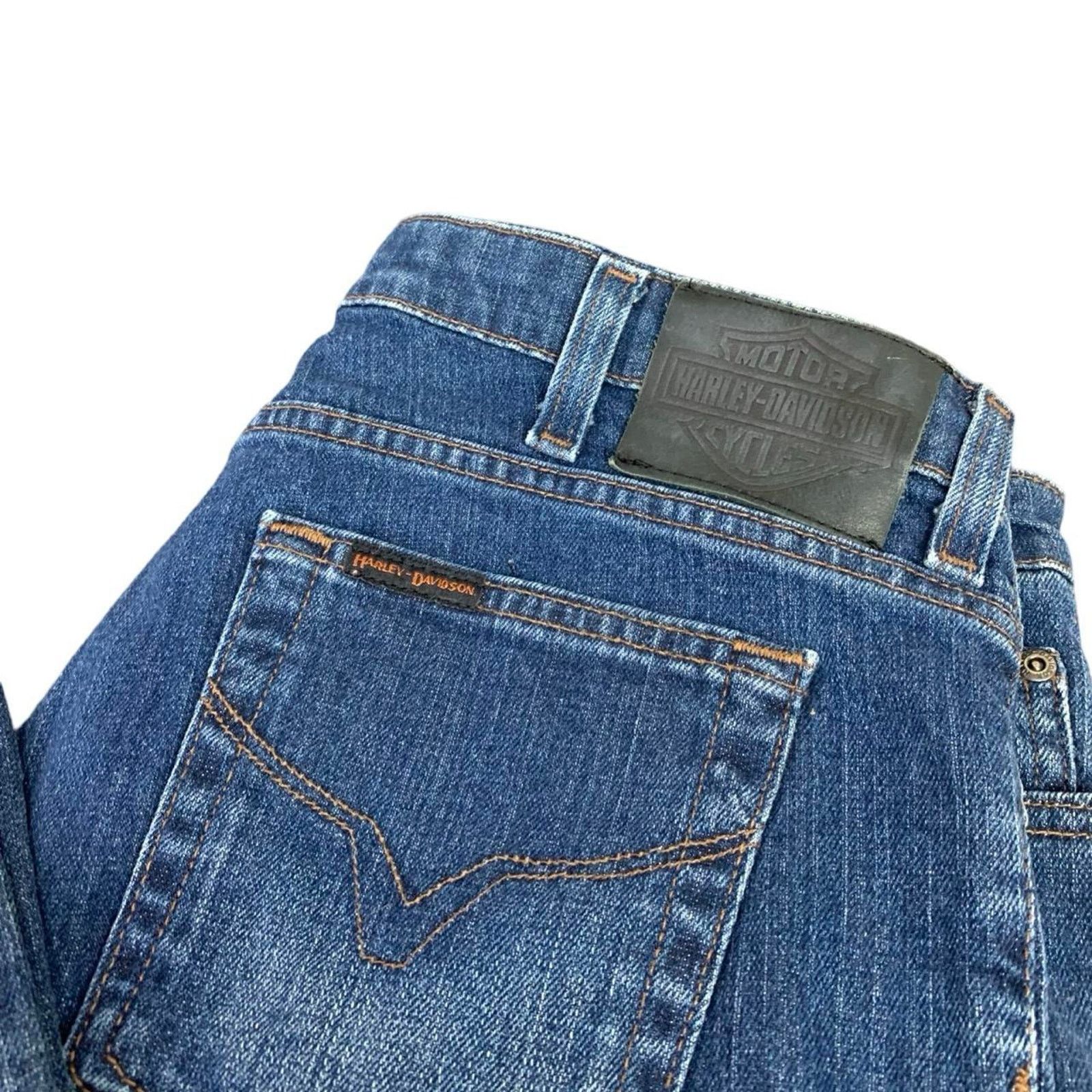 Harley Davidson × Vintage Harley Davidson Y2K Embroidered Bikercore Blue Jeans Size 36" / US 14 / IT 50 - 5 Thumbnail