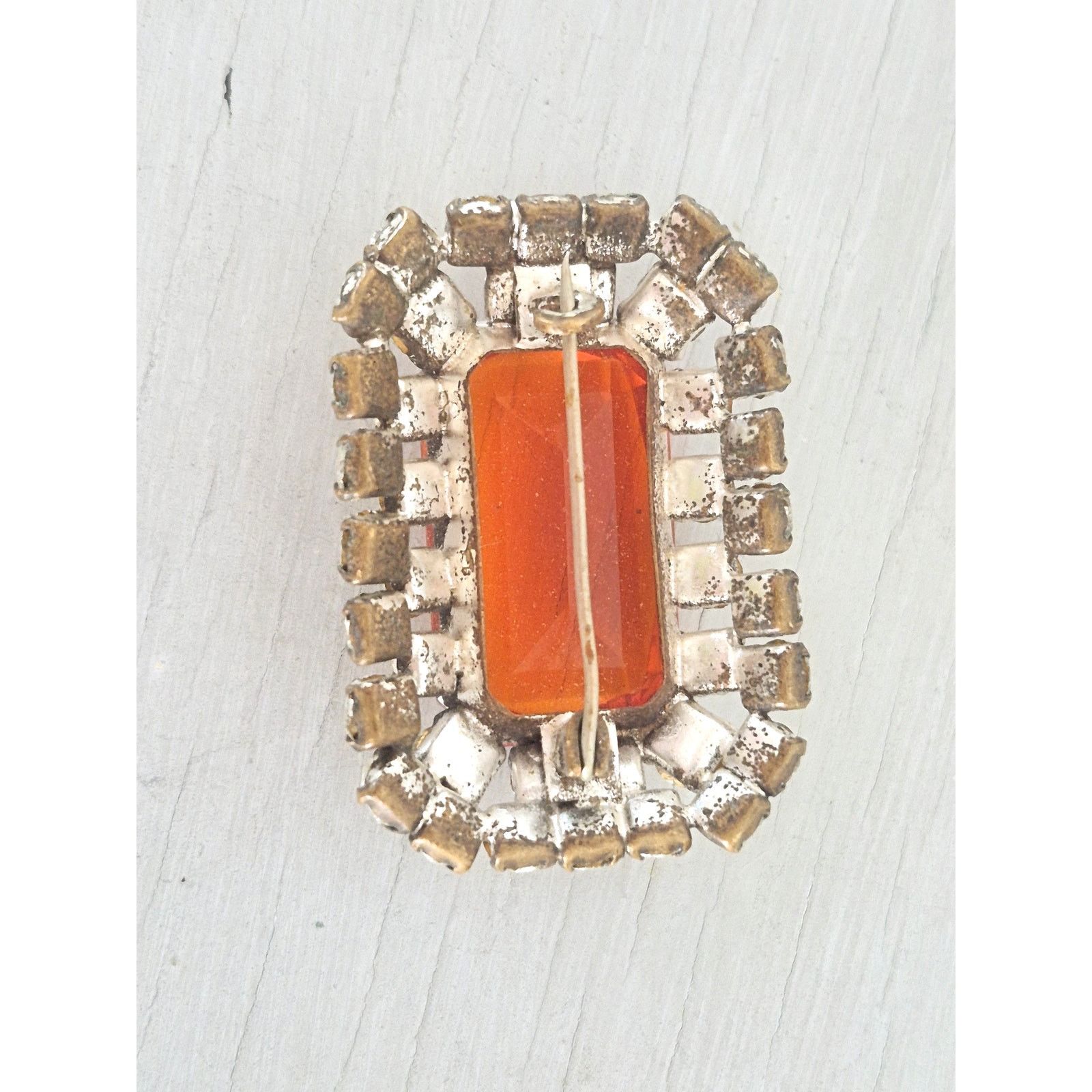 Other Vintage Orange and Clear Rectangle Statement Brooch Size ONE SIZE - 4 Thumbnail