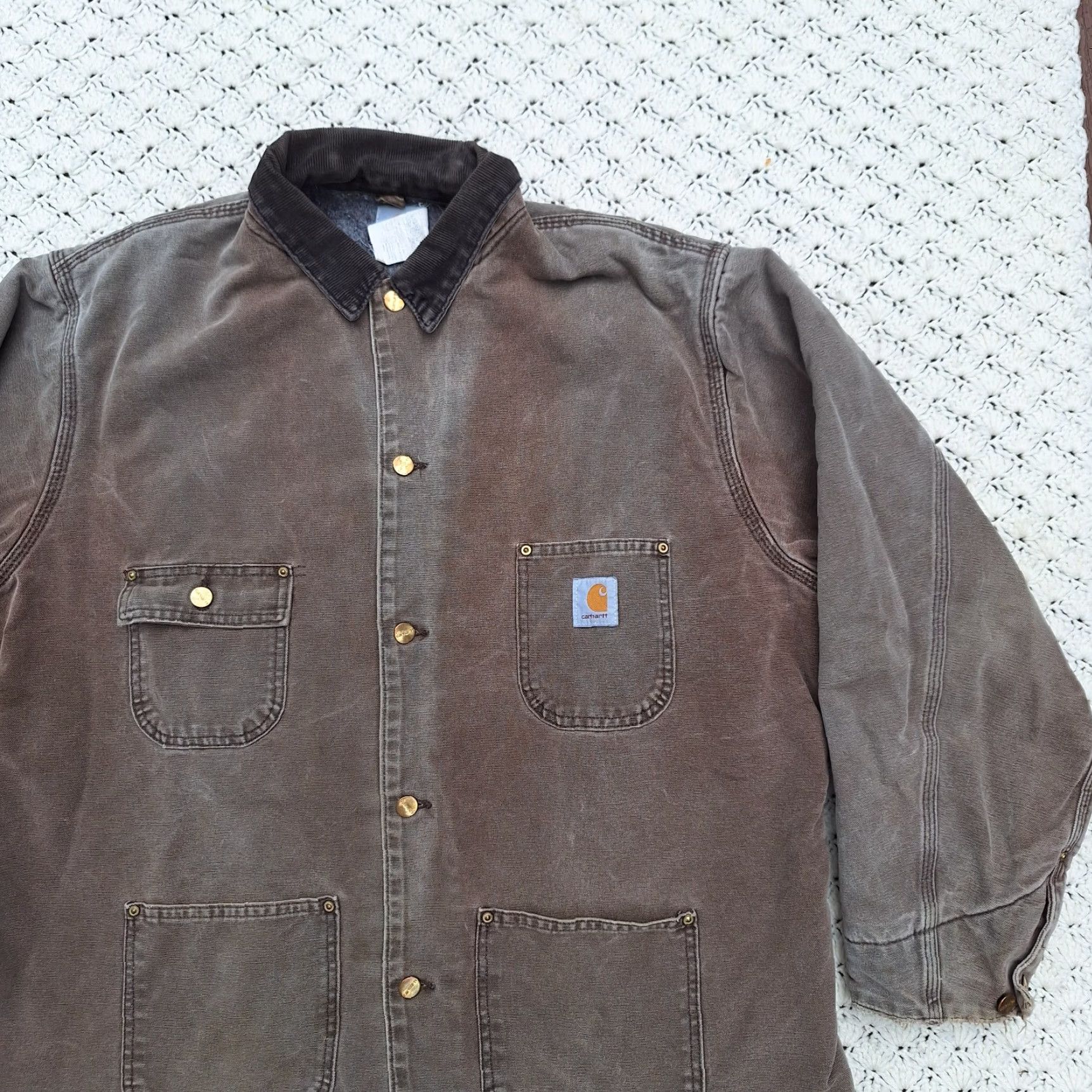 VINTAGE Carhartt CB1082 Blanket Lined Canvas Distressed Chore Jacket Coat Large Mens