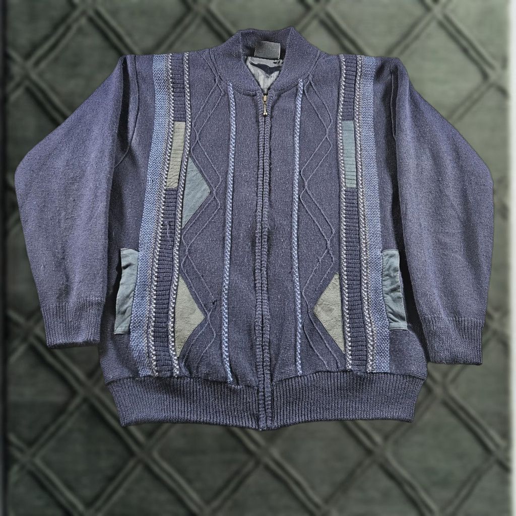Vintage Werther International Sweater Mens Large Blue Full Zip Mock Neck Geometric Knit Size US L / EU 52-54 / 3 - 1 Thumbnail