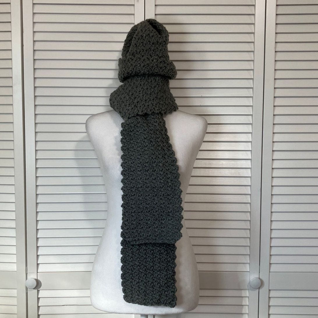 Handmade NWT Handmade Crocheted Gray Adult Matching Beanie Scarf 75” Size ONE SIZE - 2 Thumbnail