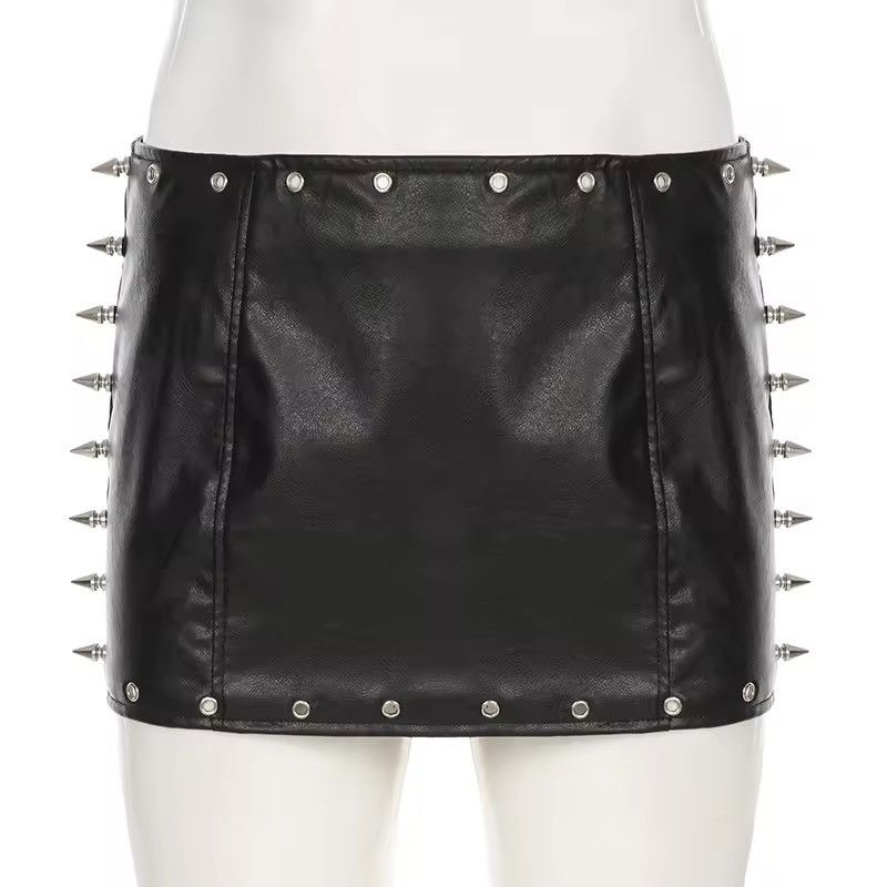 Leather Dark Sexy Slim Rivet Bodycon Skirt Size 29" - 3 Thumbnail