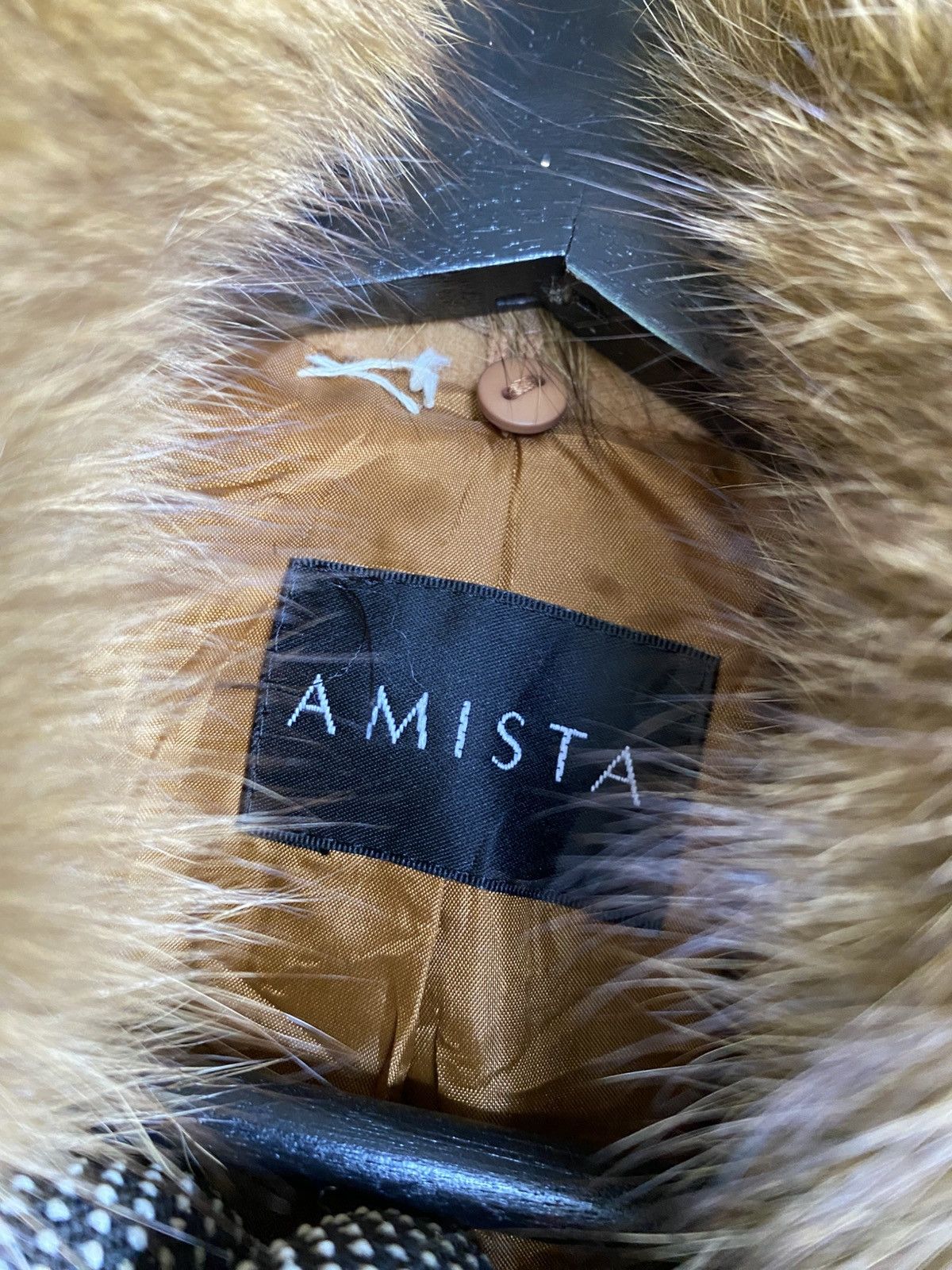Japanese Brand Vintage AMISTA Camel Wool Coat with Real Fur Collar Elegant Size L / US 10 / IT 46 - 8 Thumbnail