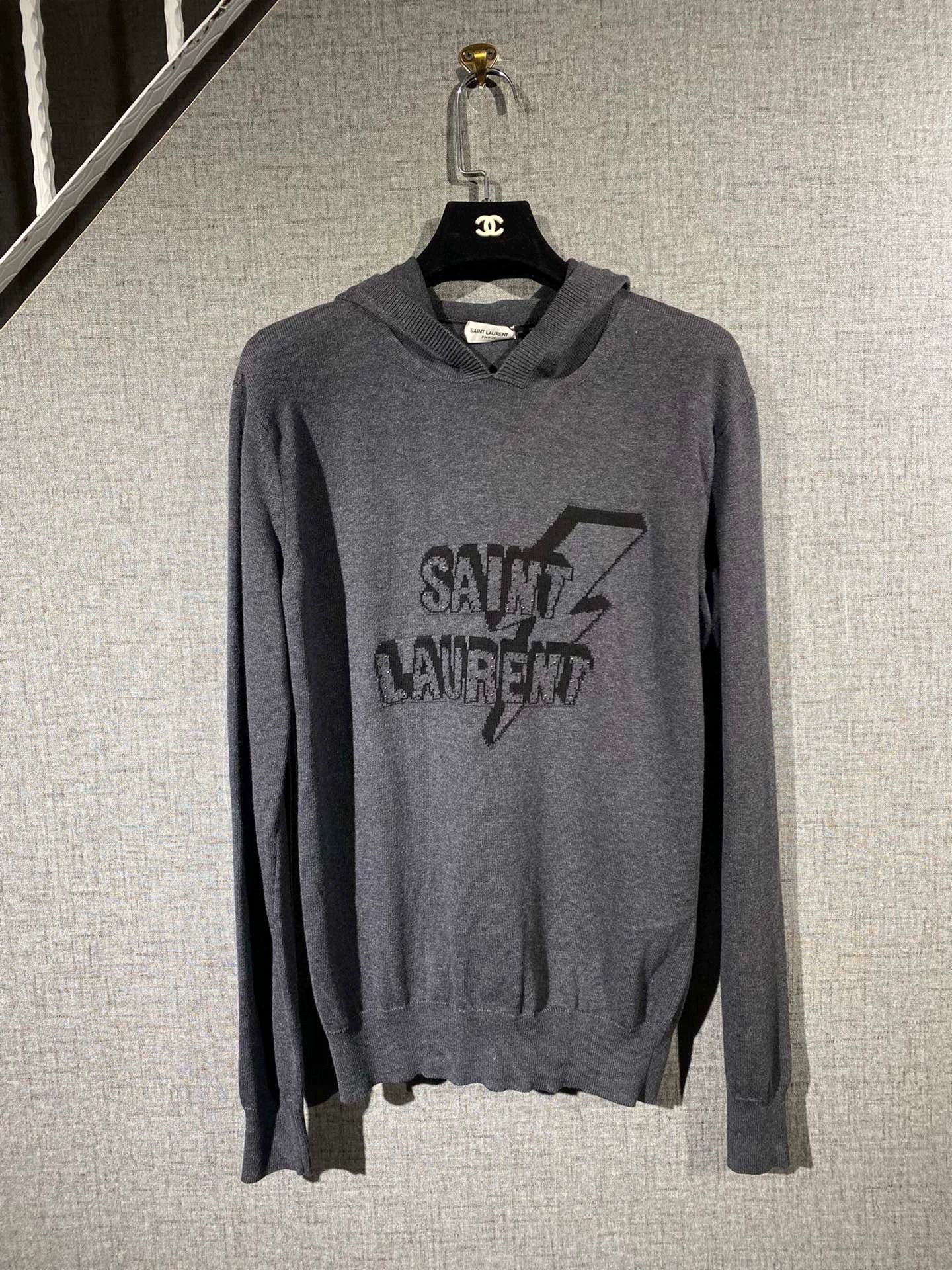 Saint Laurent Paris Saint Laurent Paris Grey logo knitted hoodie Size US S / EU 44-46 / 1 - 1 Thumbnail
