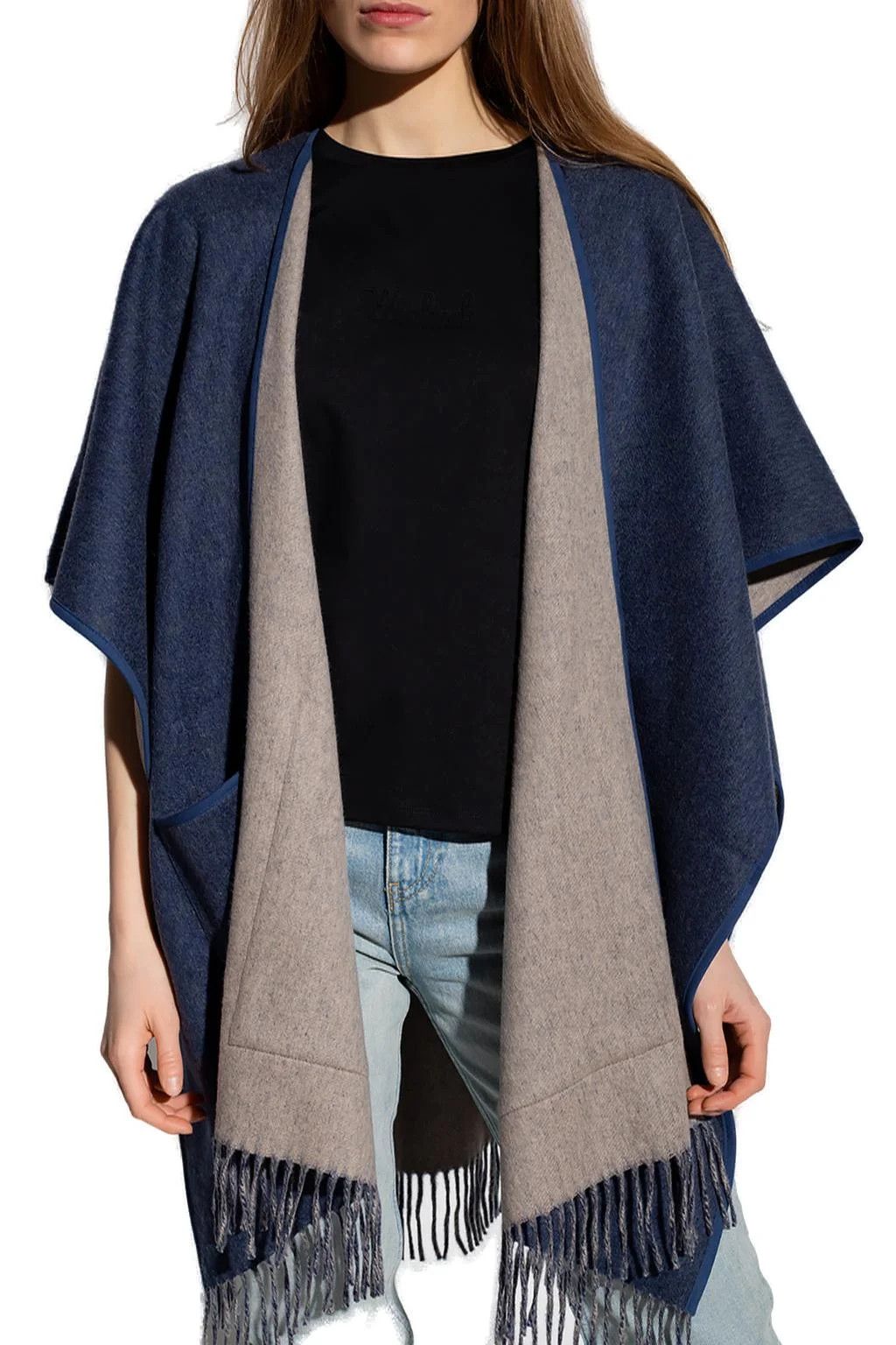 Salvatore Ferragamo o1s1rm1224 Size: OS / Cape in Navy Blue & Taupe Size ONE SIZE - 2 Thumbnail