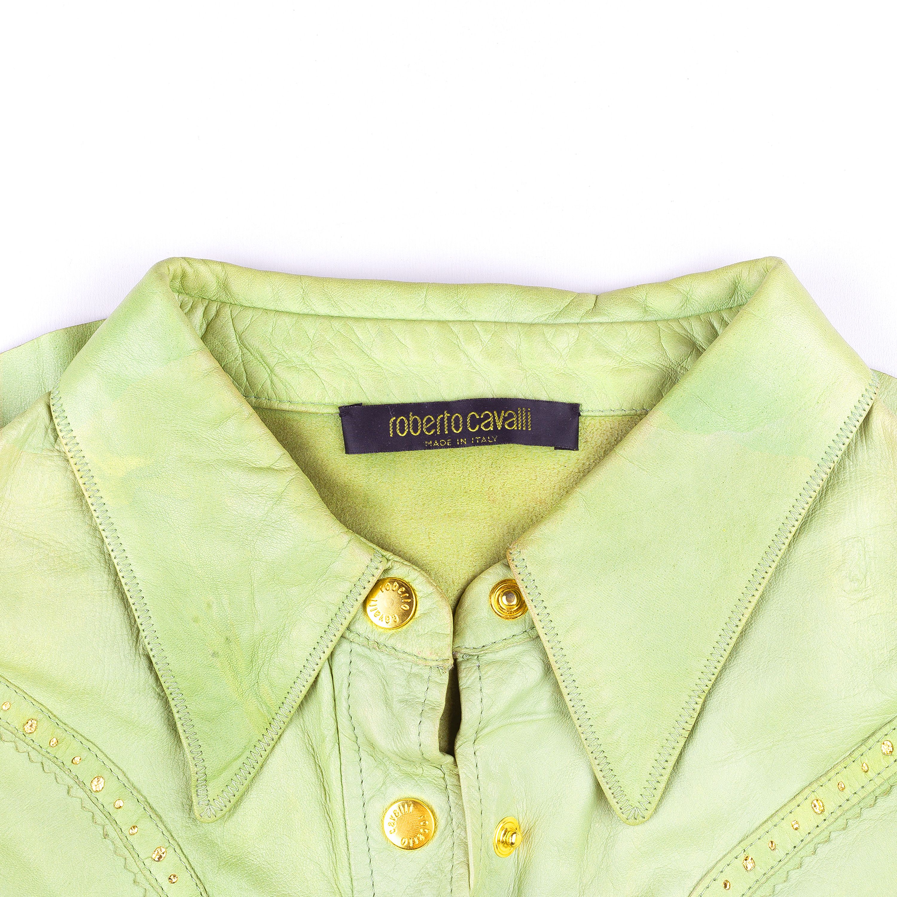 Roberto Cavalli Roberto Cavalli Western Green Leather Vintage Shirt (S) Size S / US 4 / IT 40 - 3 Thumbnail