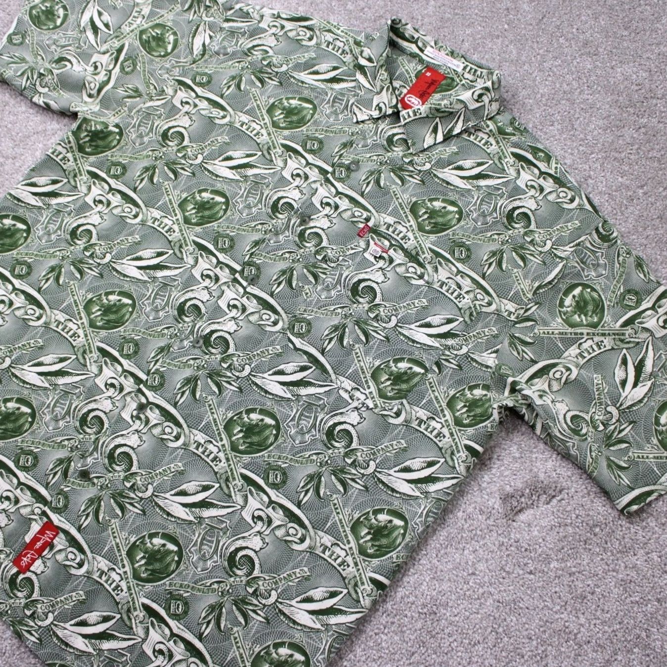 Ecko Unltd. VTG Marc Ecko Polo Shirt Mens XL Green All Over Print S/S Tie Button Embroidered Casual Polo Shirt Size US XL / EU 56 / 4 - 3 Thumbnail