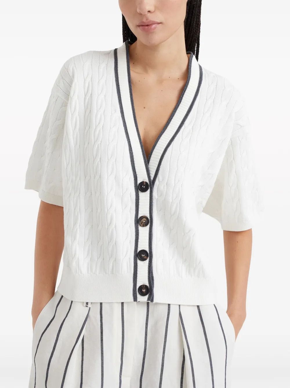 Brunello Cucinelli o1la1rc1a0425 Cardigan in White Size XL / US 12-14 / IT 48-50 - 2 Thumbnail