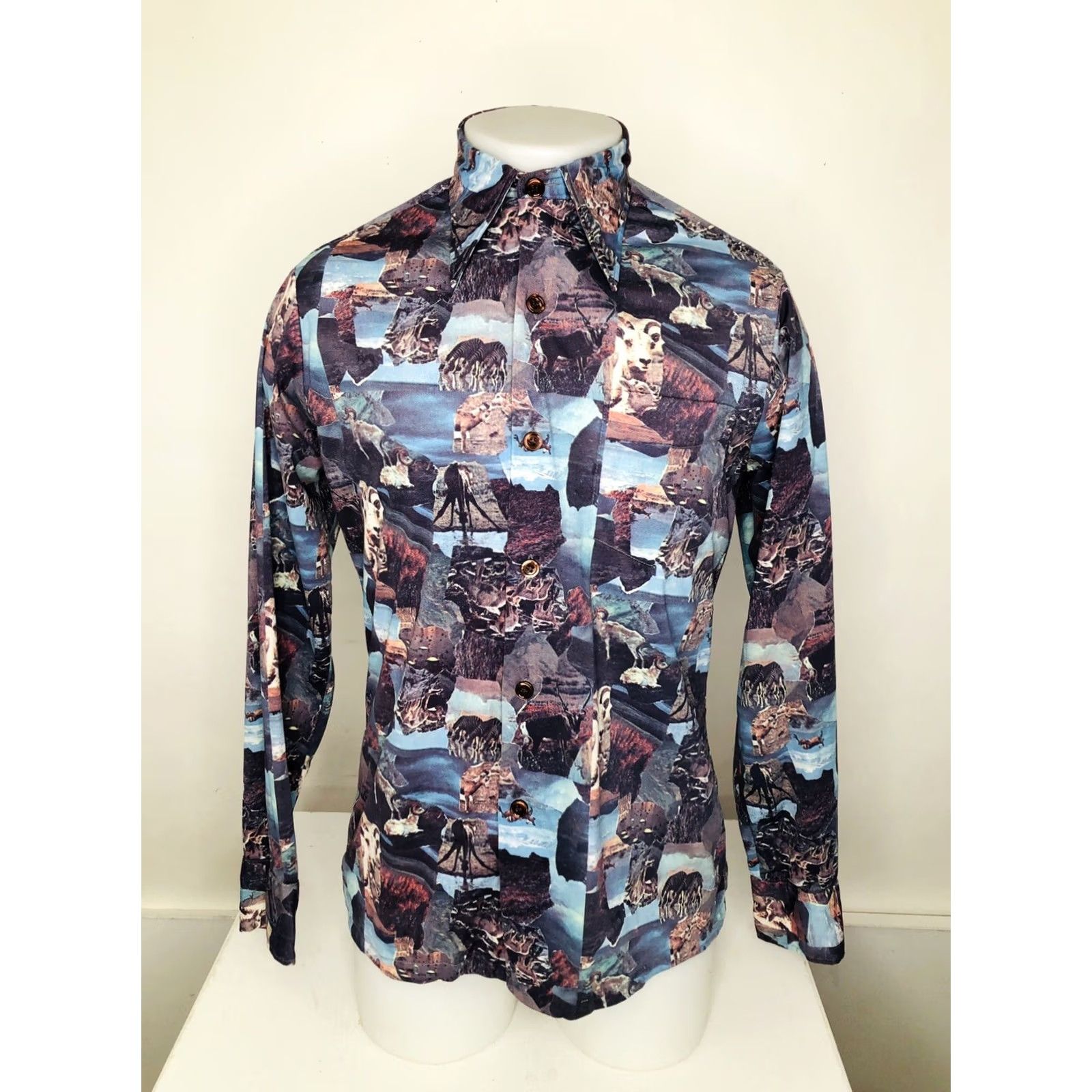 Sears SEARS Knit GOATS / ZEBRA WILDLIFE Shirt Md. M Multicolor Button-Up Long Sleeve Collared Mens Size US M / EU 48-50 / 2 - 2 Thumbnail
