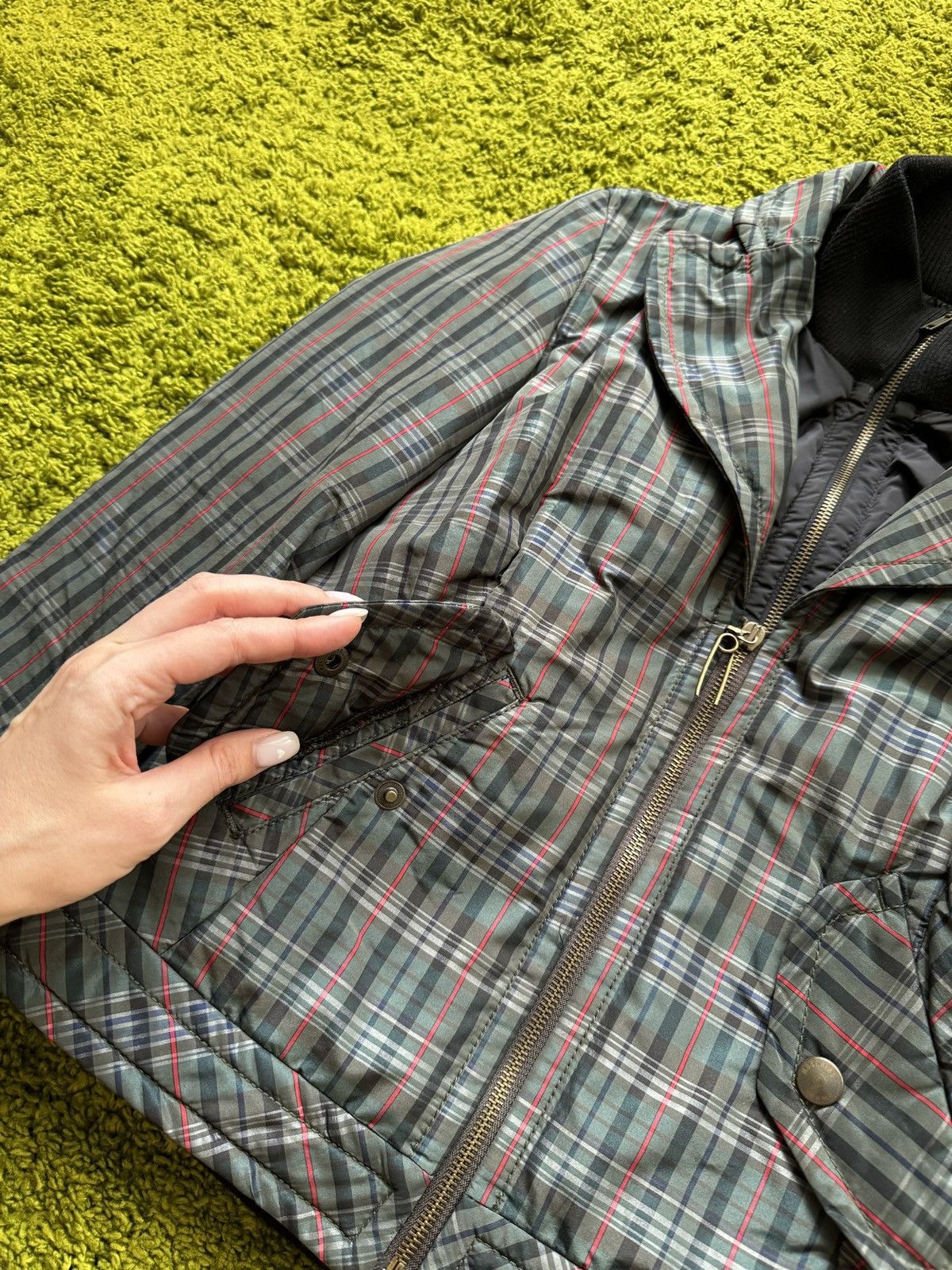 Designer × Moschino × Vintage Moschino 2000s vtg Y2K checkered double layer bomber jacket Size M / US 6-8 / IT 42-44 - 6 Thumbnail