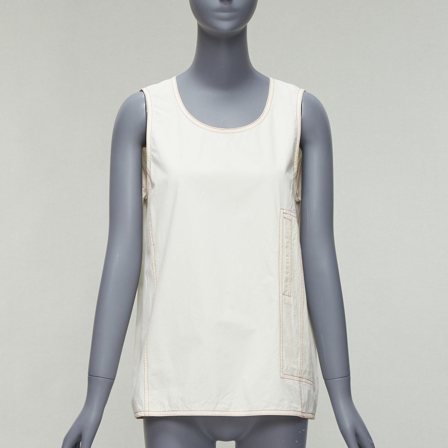 Marni MARNI cream 100% cotton red overstitch boxy scoop neck utility vest IT42 M Size M / US 6-8 / IT 42-44 - 1 Thumbnail