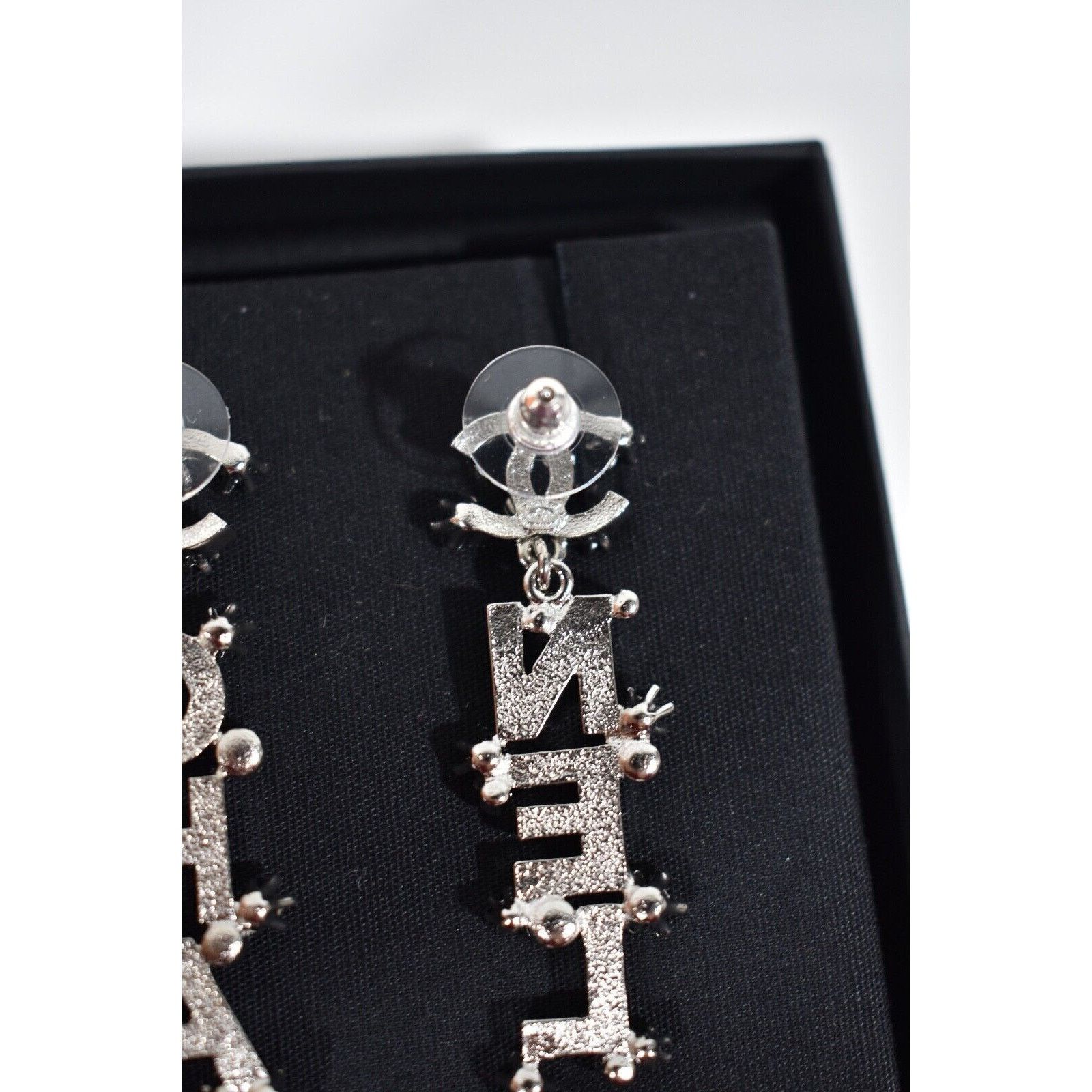 Chanel Chanel Silver Crystal Letter Statement Stud Drop Earrings Size ONE SIZE - 11 Thumbnail