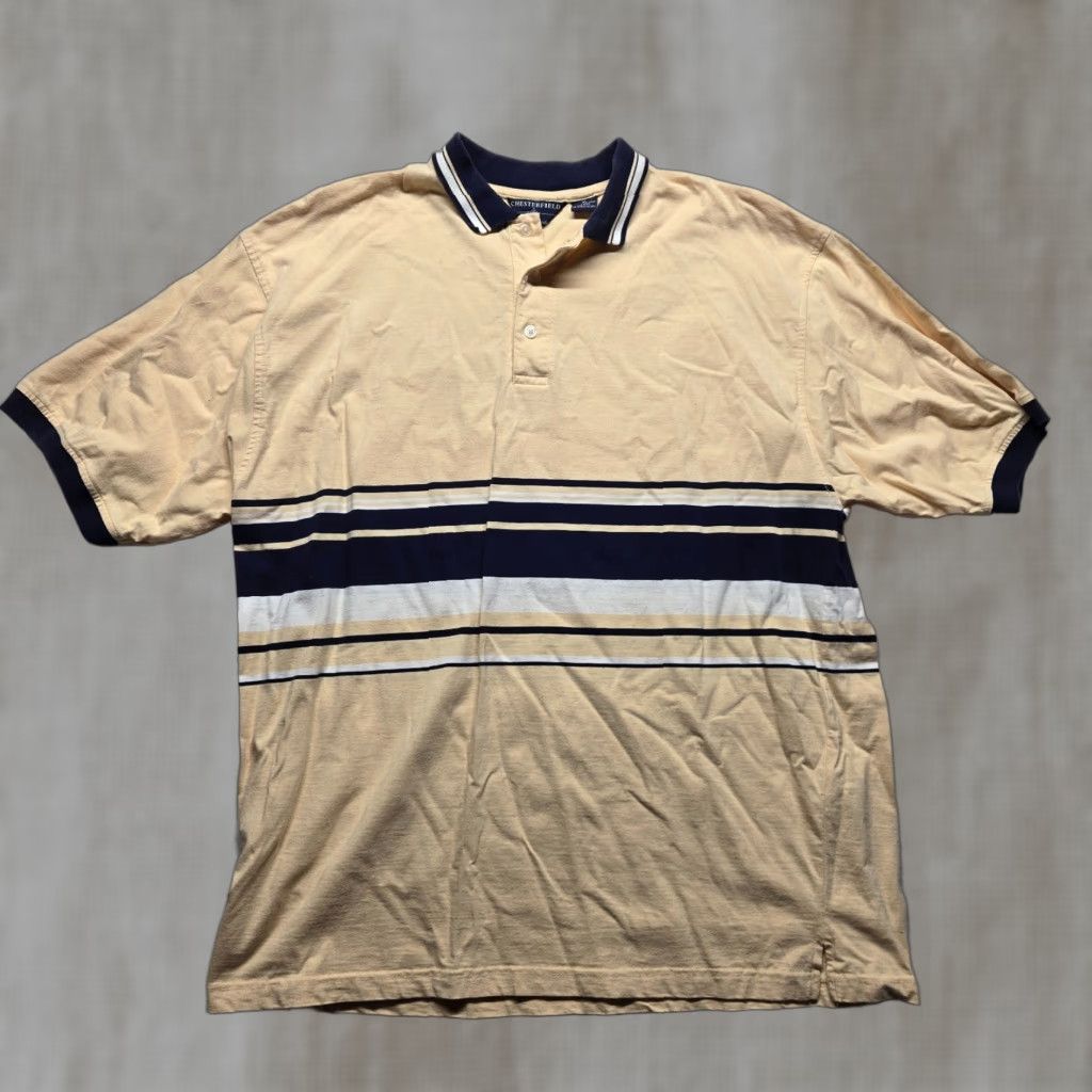 Vintage Chesterfield Polo Shirt Mens XL Yellow Striped Short Sleeve Cotton Polyester Button Collared Golf Casual Shirt Size US XL / EU 56 / 4 - 1 Thumbnail