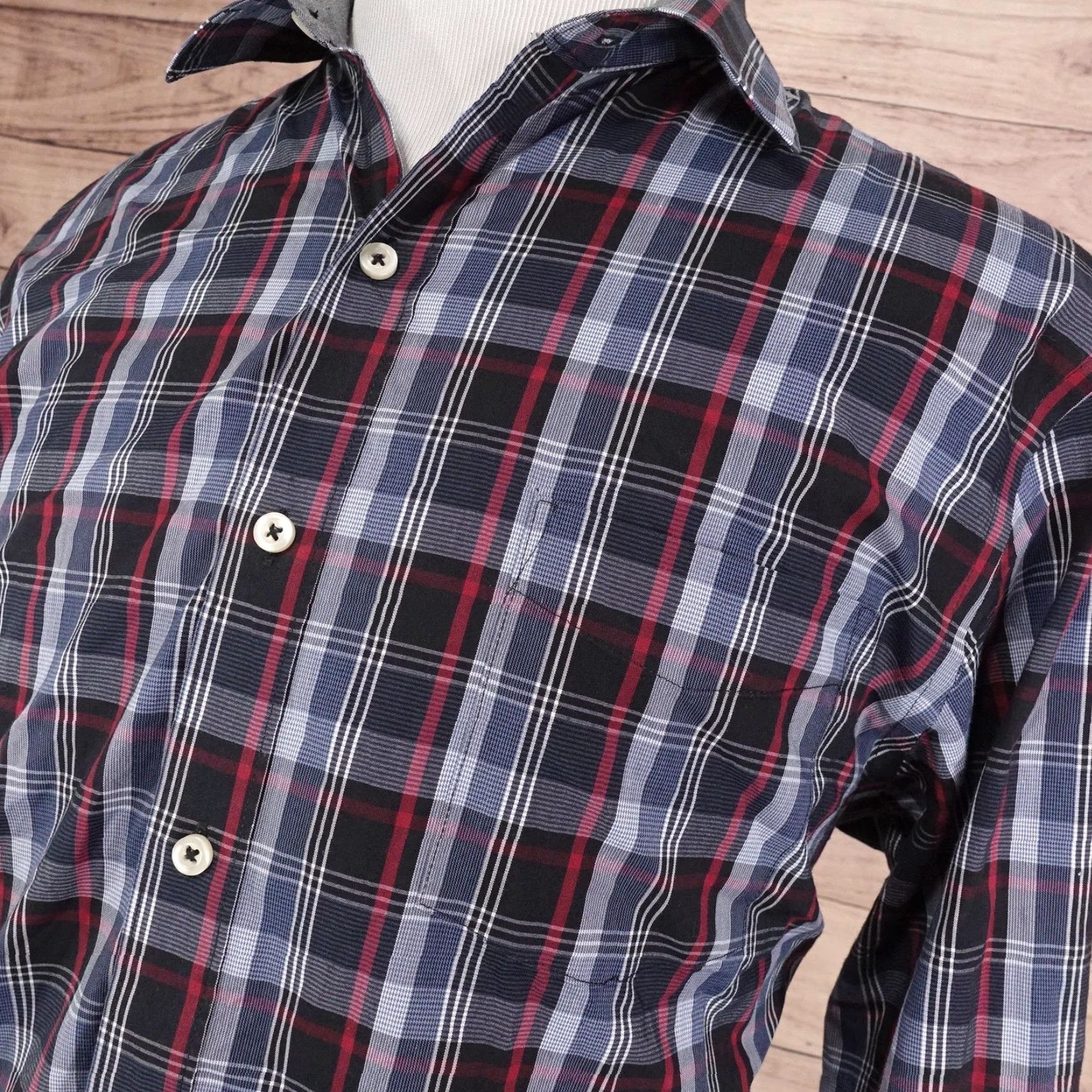 Van Heusen Van Heusen Flex Shirt Mens XL Blue Plaid Slim Fit Button Front Size US XL / EU 56 / 4 - 2 Thumbnail