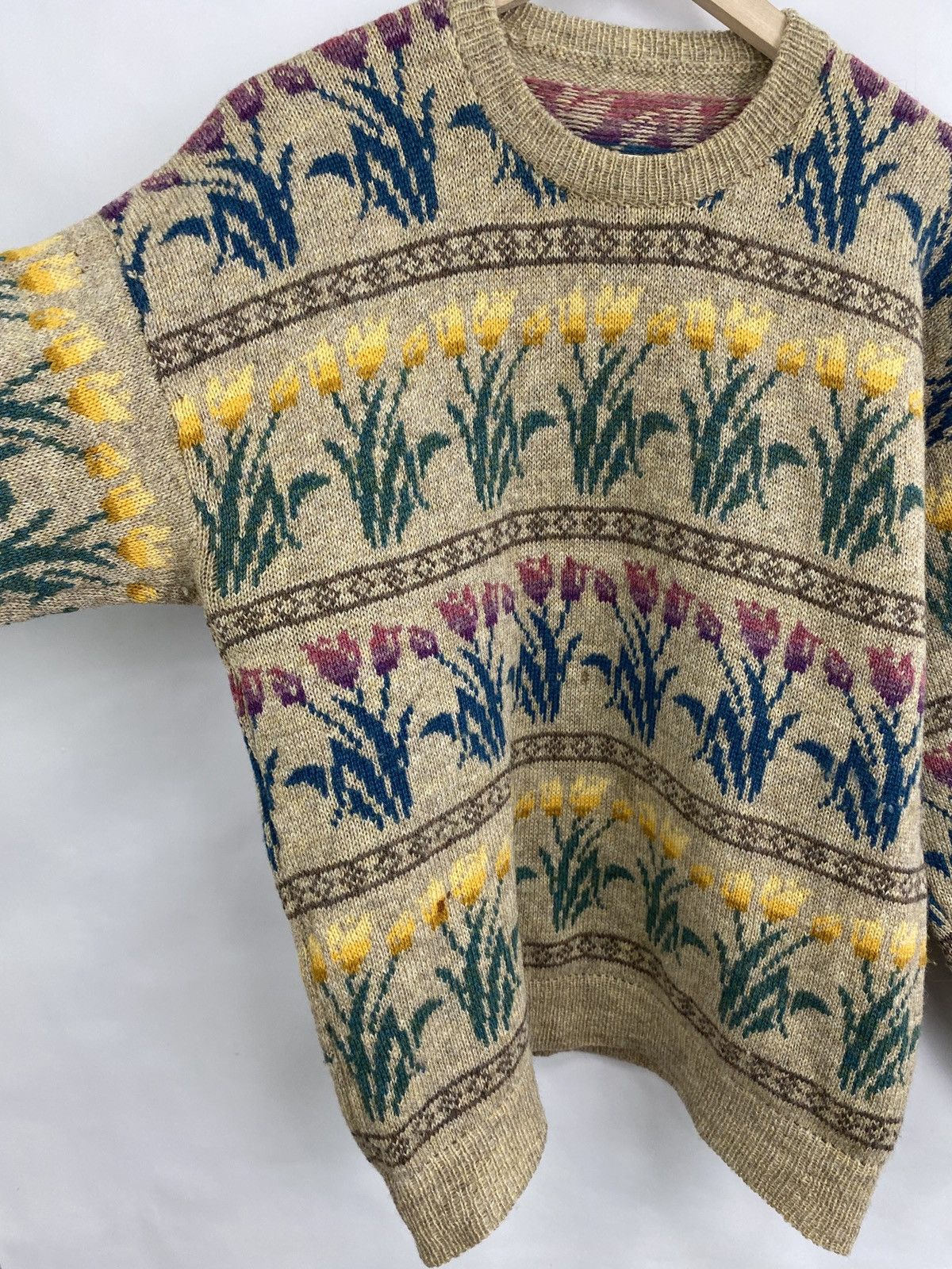 Vintage 🌷 Vintage 90s Y2K Tulips Knit Sweater Retro Rare Hype Size US M / EU 48-50 / 2 - 5 Thumbnail