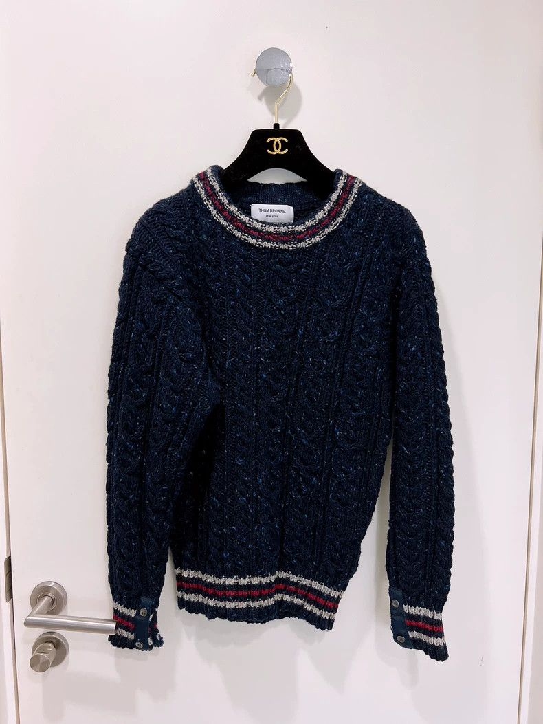 Thom Browne Thom Browne Navy Cable Knit Sweater - dmc Size US XS / EU 42 / 0 - 1 Thumbnail