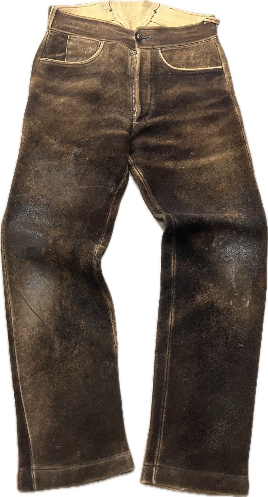 Levi's × Vintage 30’s Lace Back Leather Trousers Buckleback Lederhosen Size US 30 / EU 46 - 4 Thumbnail