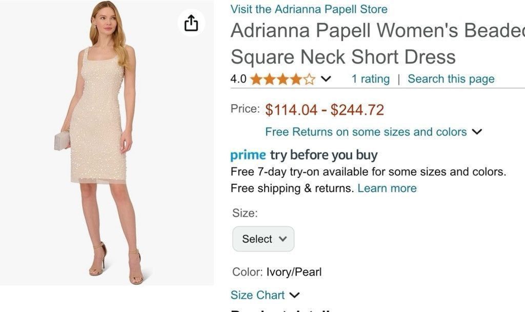 Adrianna Papell Women's Adrianna Papell Ivory/Pearl Beaded Dress Size 2 Size XS / US 0-2 / IT 36-38 - 4 Thumbnail