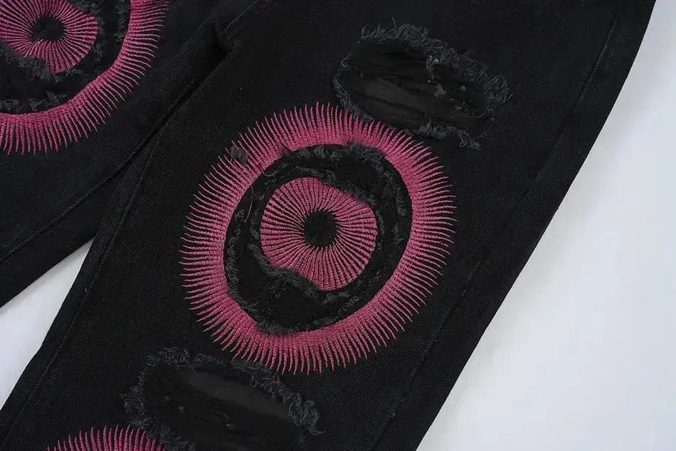 Japanese Brand Men's Torn Patchwork Jeans Loose Straight Ripped Casual Size US 34 / EU 50 - 6 Thumbnail