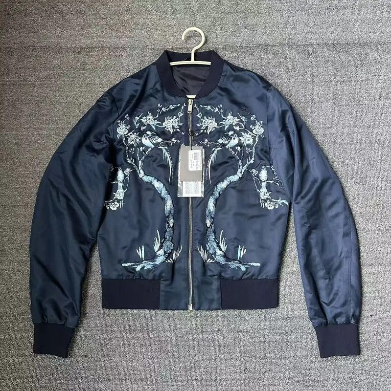 Alexander McQueen Alexander McQueen Navy Silk Bomber Jacket for Men 0089 Size US M / EU 48-50 / 2 - 1 Thumbnail