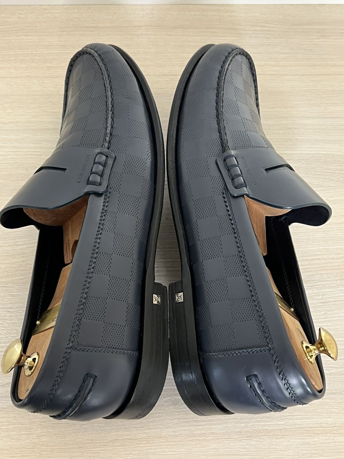 Louis Vuitton Louis Vuitton Damier Embossed Leather Penny Loafers Blue 10 Size US 10 / EU 43 - 14 Thumbnail