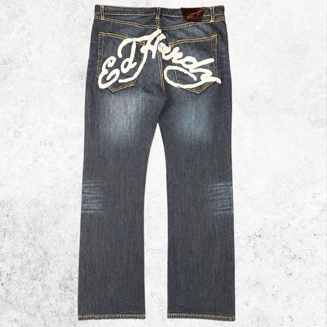 Ed Hardy Ed Hardy Jeans Big White Script Back Logo Dark Blue Wash Y2K Size US 36 / EU 52 - 3 Thumbnail