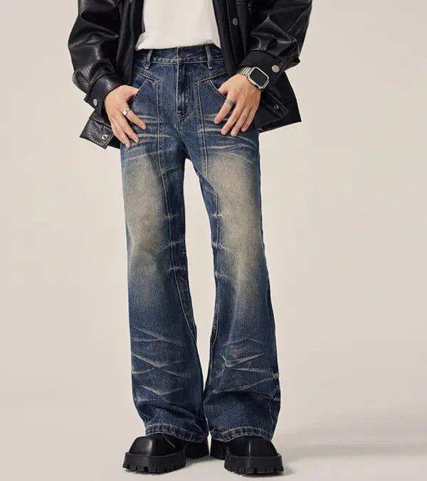 Japanese Brand VIBE Vintage washed claw mark textured wide leg jeans Size US 32 / EU 48 - 7 Thumbnail