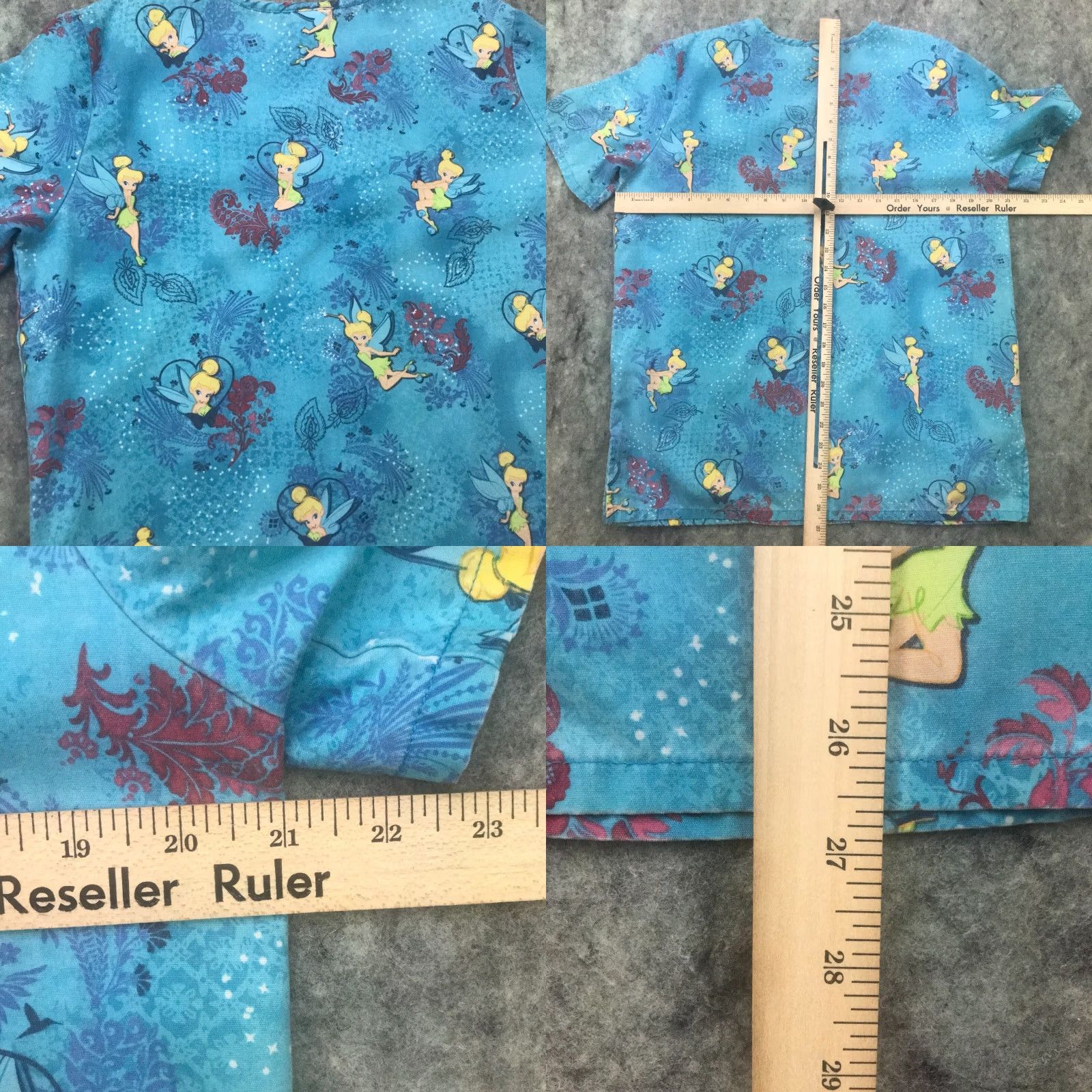 Disney Disney Women Nurse Scrubs Shirt Small Blue Tinker Bell Floral Pockets Size S / US 4 / IT 40 - 8 Thumbnail