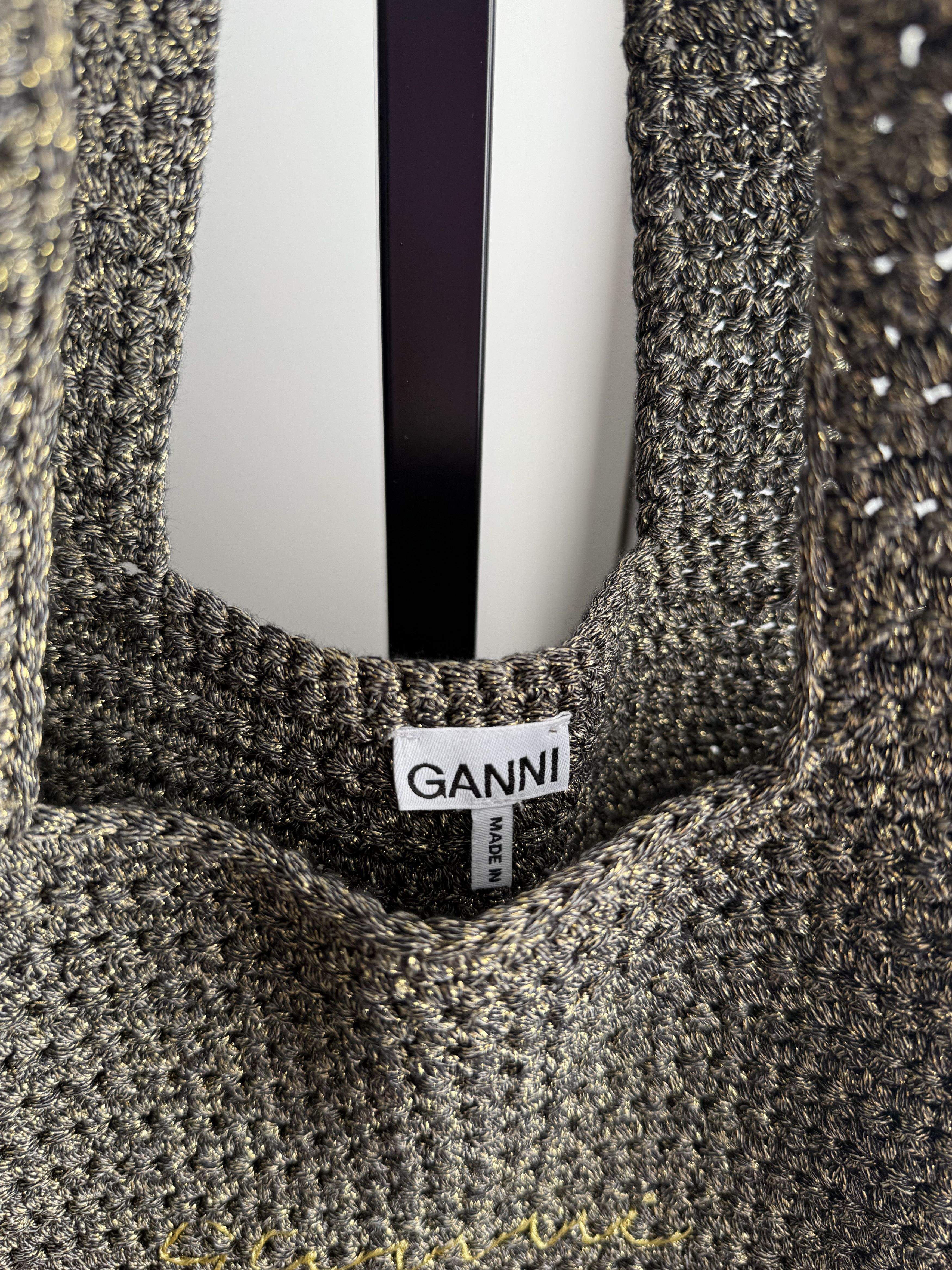 Ganni Ganni Cotton Crochet Frill Tote / Black Size ONE SIZE - 4 Thumbnail