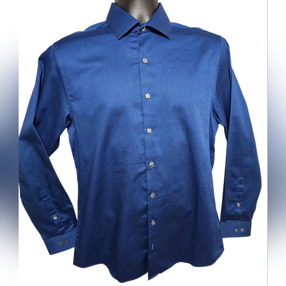 Kenneth Cole Kenneth Cole Paris Blue Slim Fit Long Sleeve Button Up Shir Size US S / EU 44-46 / 1 - 1 Thumbnail