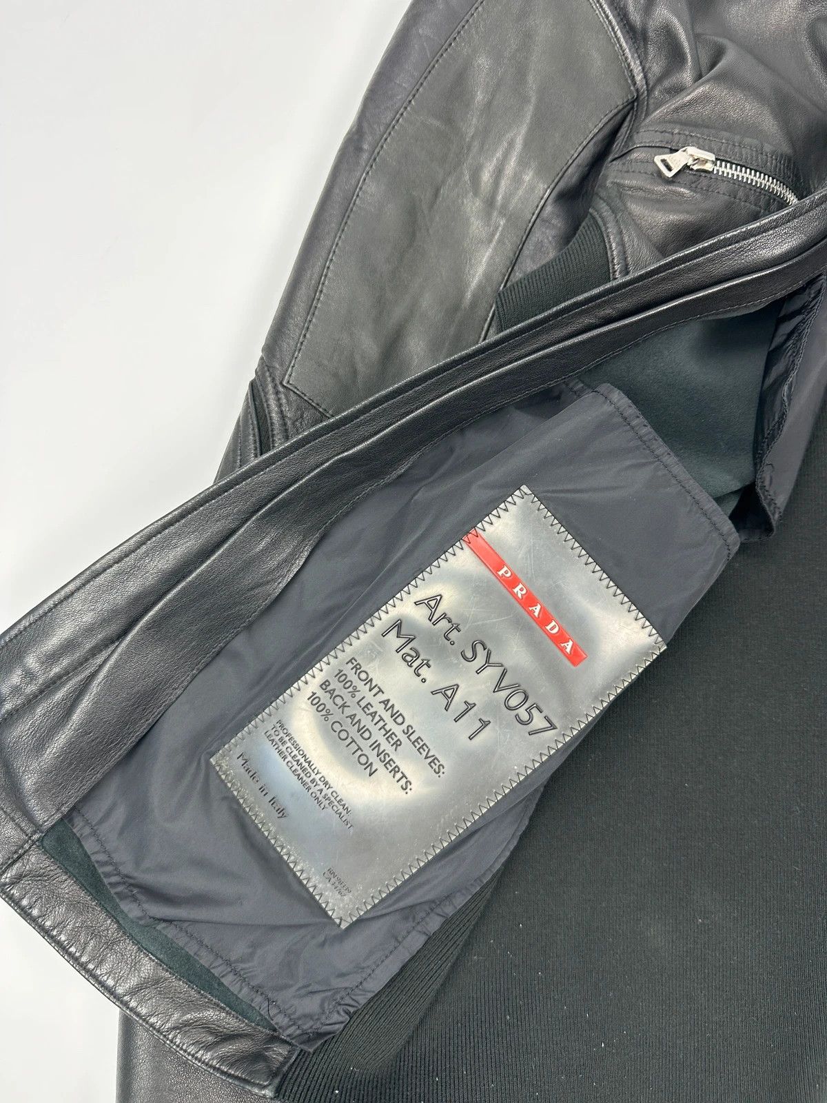 Prada Prada Sport FW2002 Black Leather & Cotton Motor Panel Jacket Size US M / EU 48-50 / 2 - 9 Thumbnail